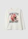 White cotton and viscose blend T-shirt with collegiate print for boys_0