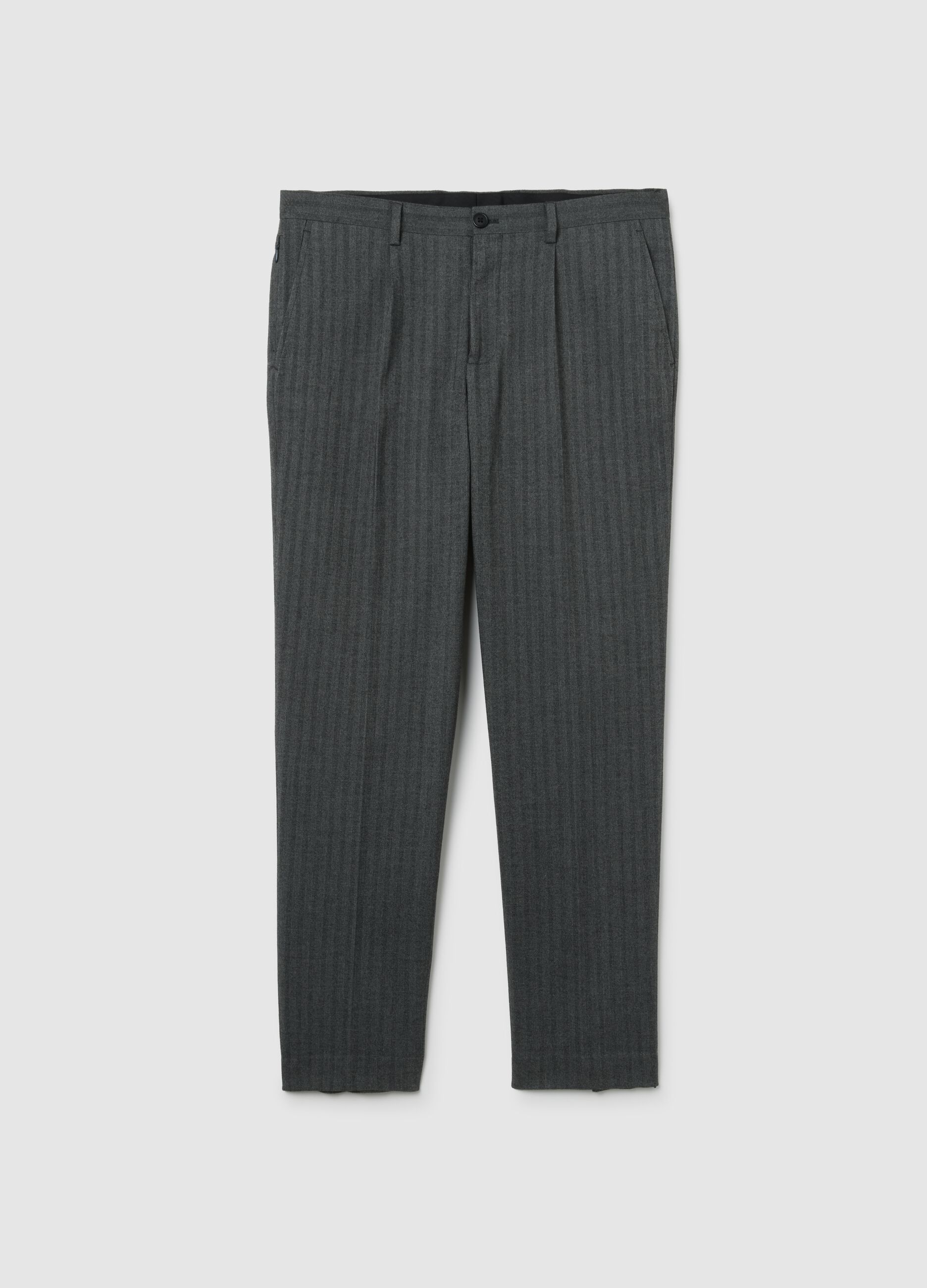 Grey Slim Fit Cotton Blend Trousers