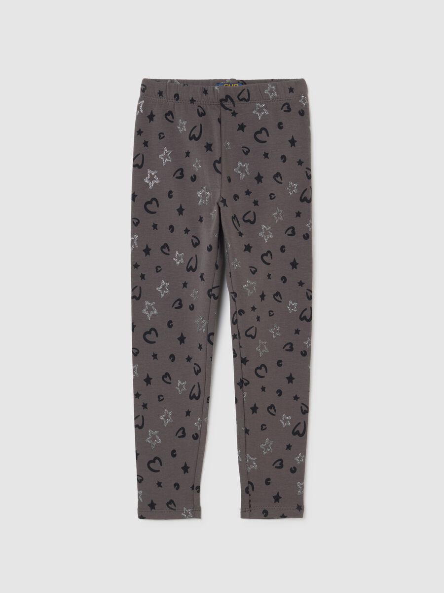 Leggings grigi da bambina in cotone elasticizzato vestibilità skinny_0