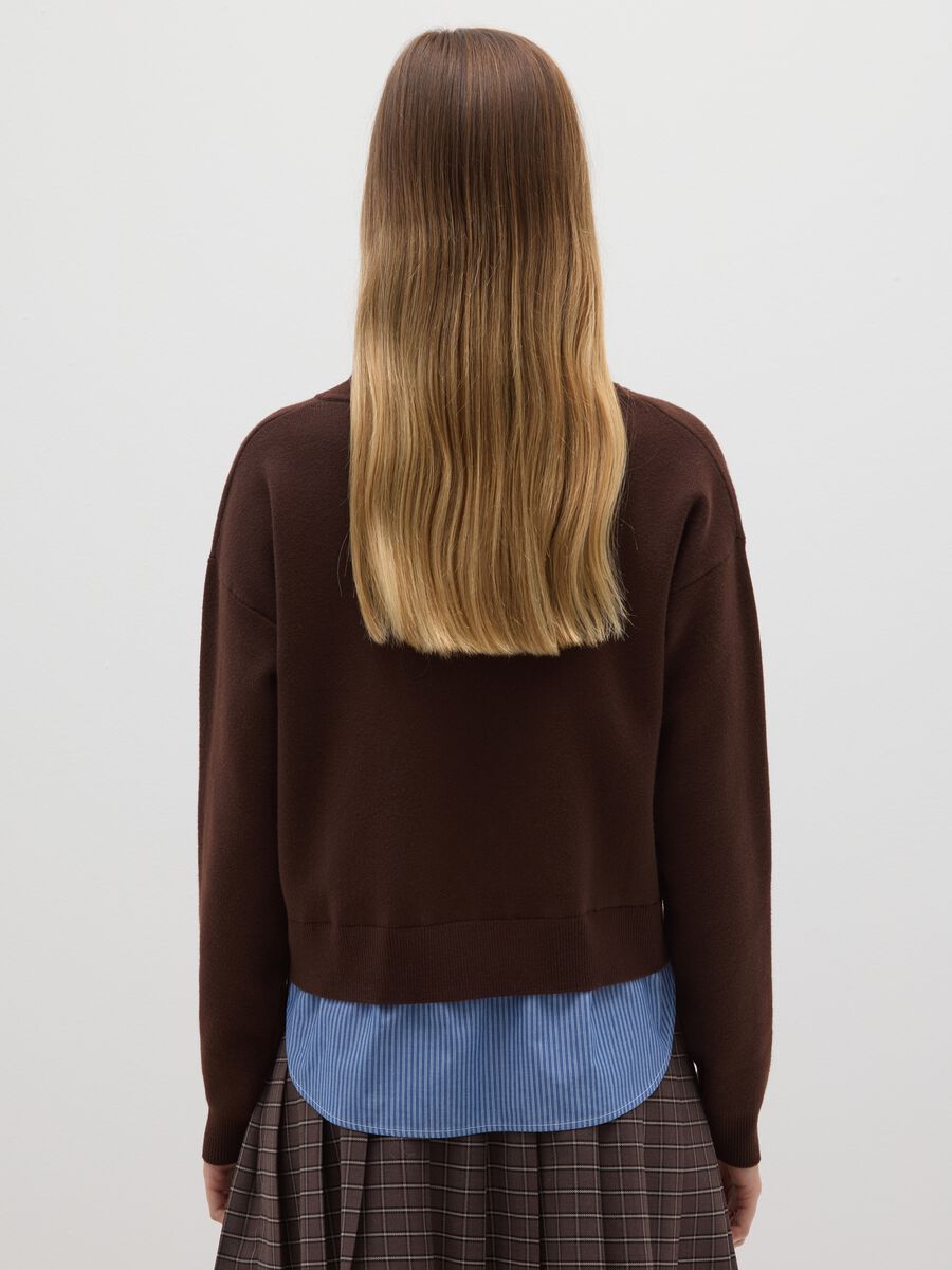 Maglione marrone regular fit con scollo a V_2