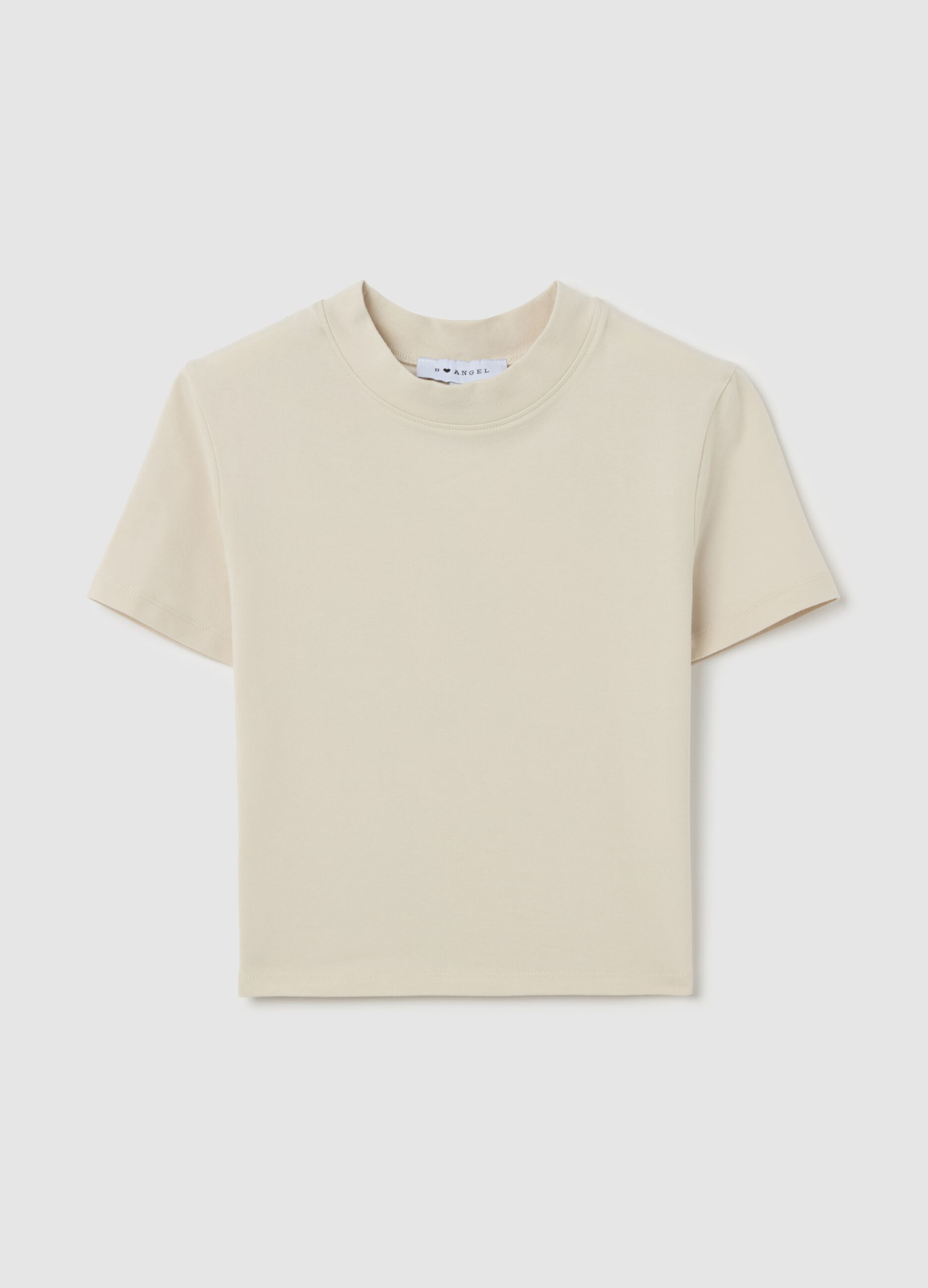 Stretch cotton T-shirt with mock neck
