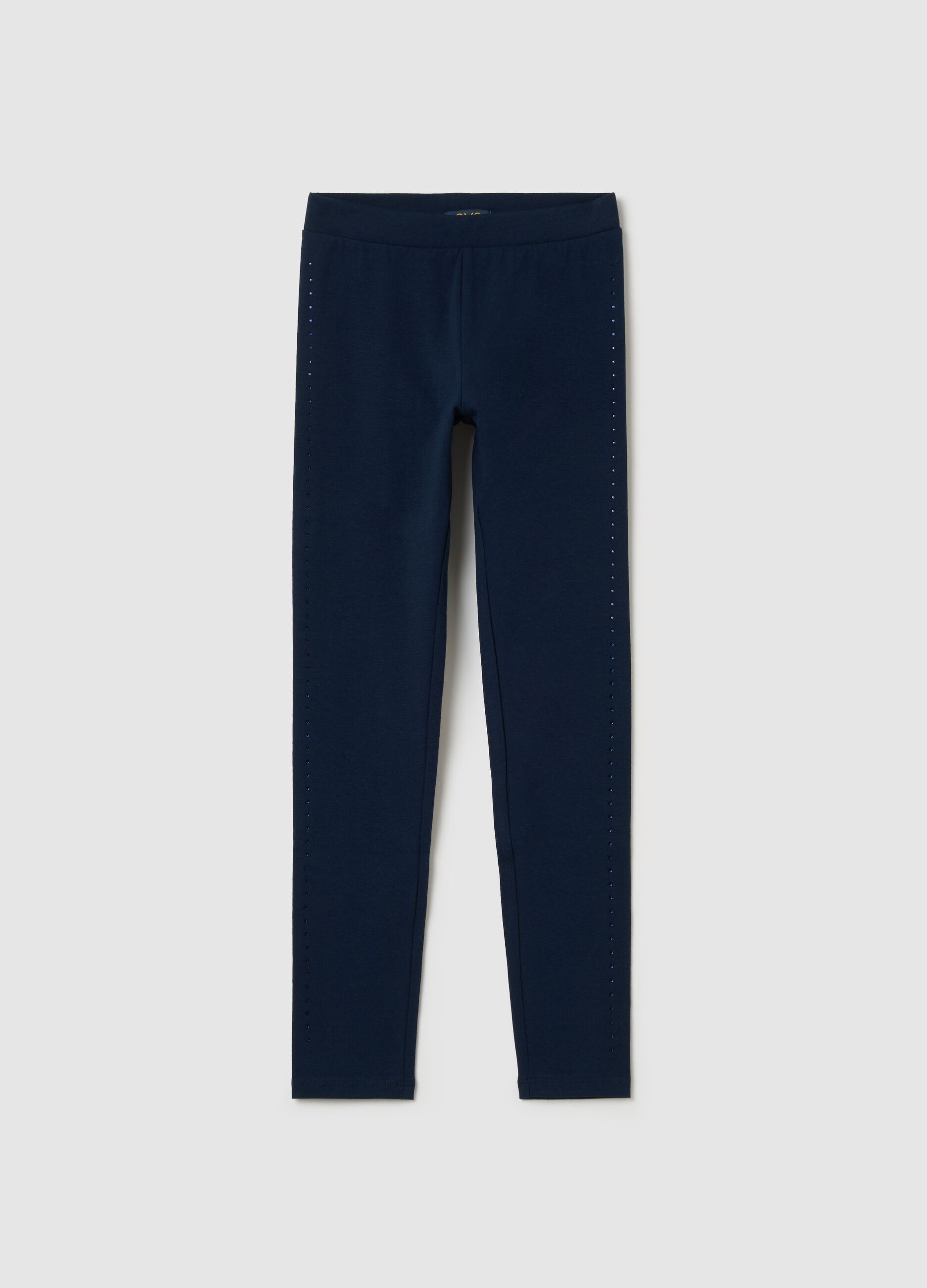 Stretch cotton leggings with diamanté motif