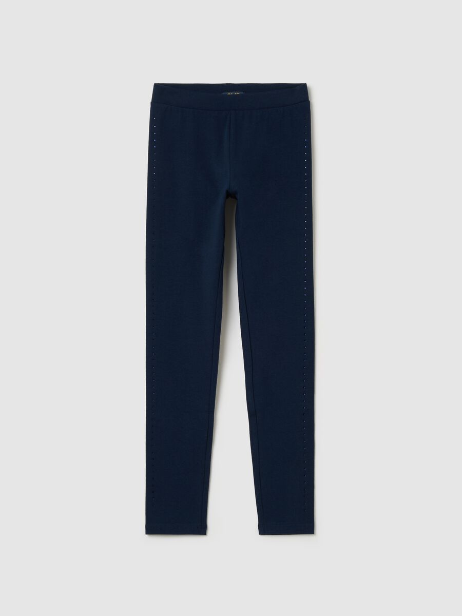 Stretch cotton leggings with diamanté motif_0