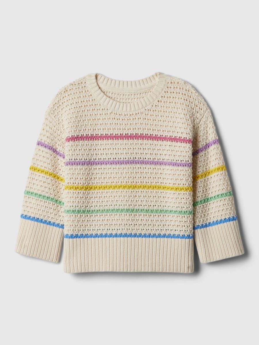 Striped pullover with openwork design_0