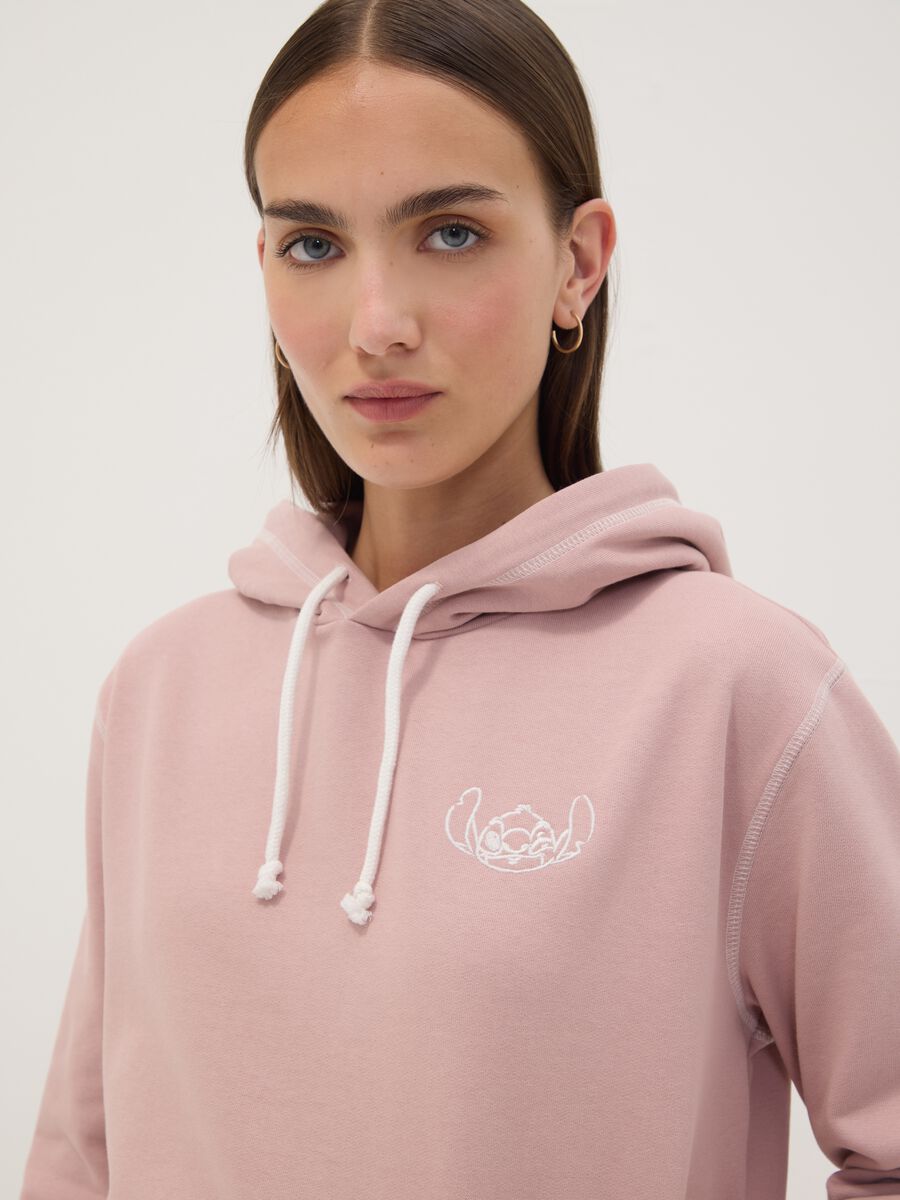 Pink hooded sweatshirt in pure cotton with Lilo & Stitch print_2