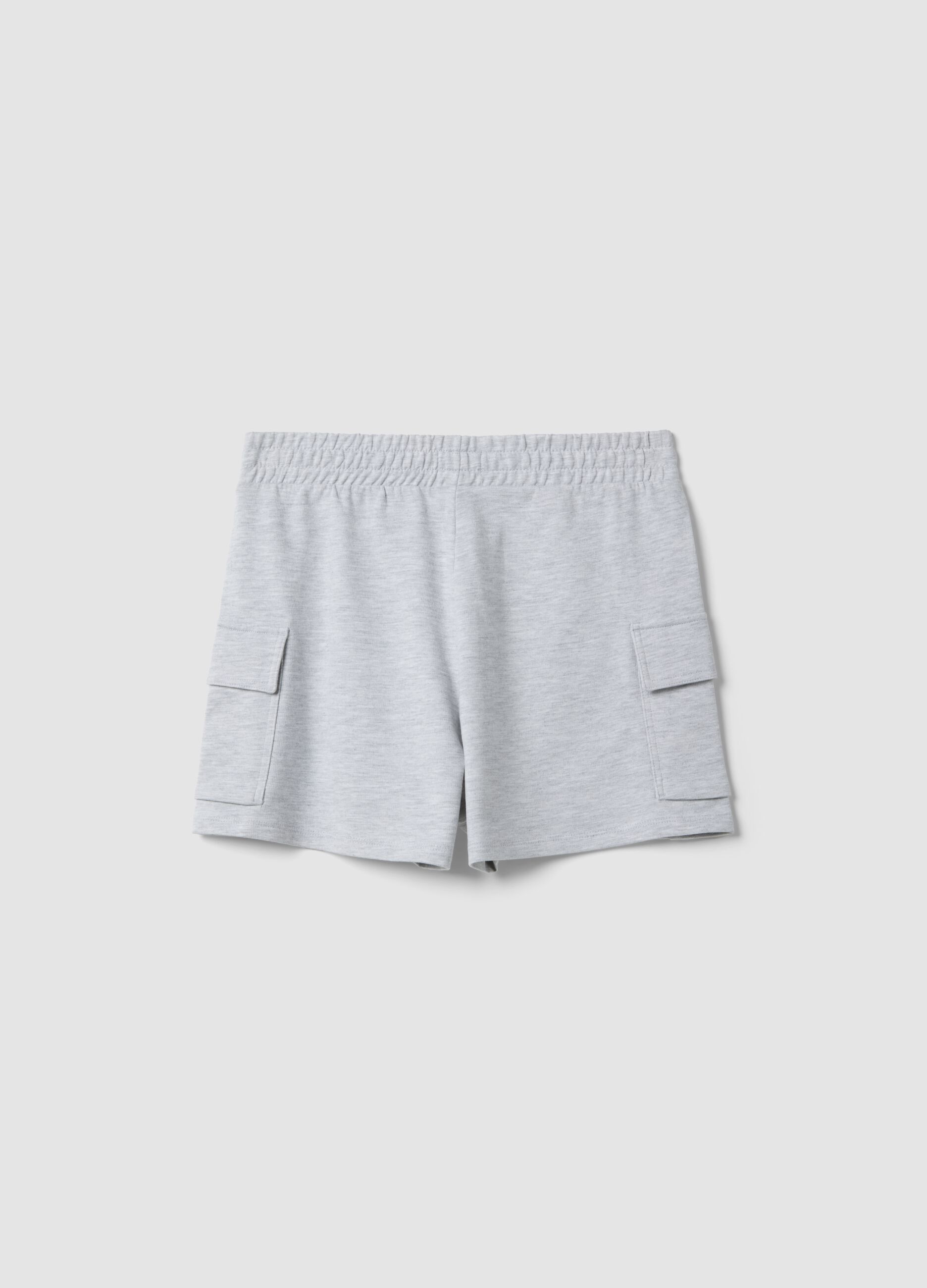 Grey cotton blend cargo shorts for girls relaxed fit