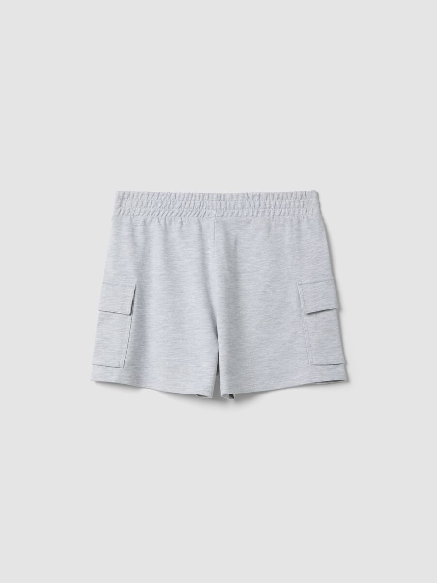 Grey cotton blend cargo shorts for girls relaxed fit_4