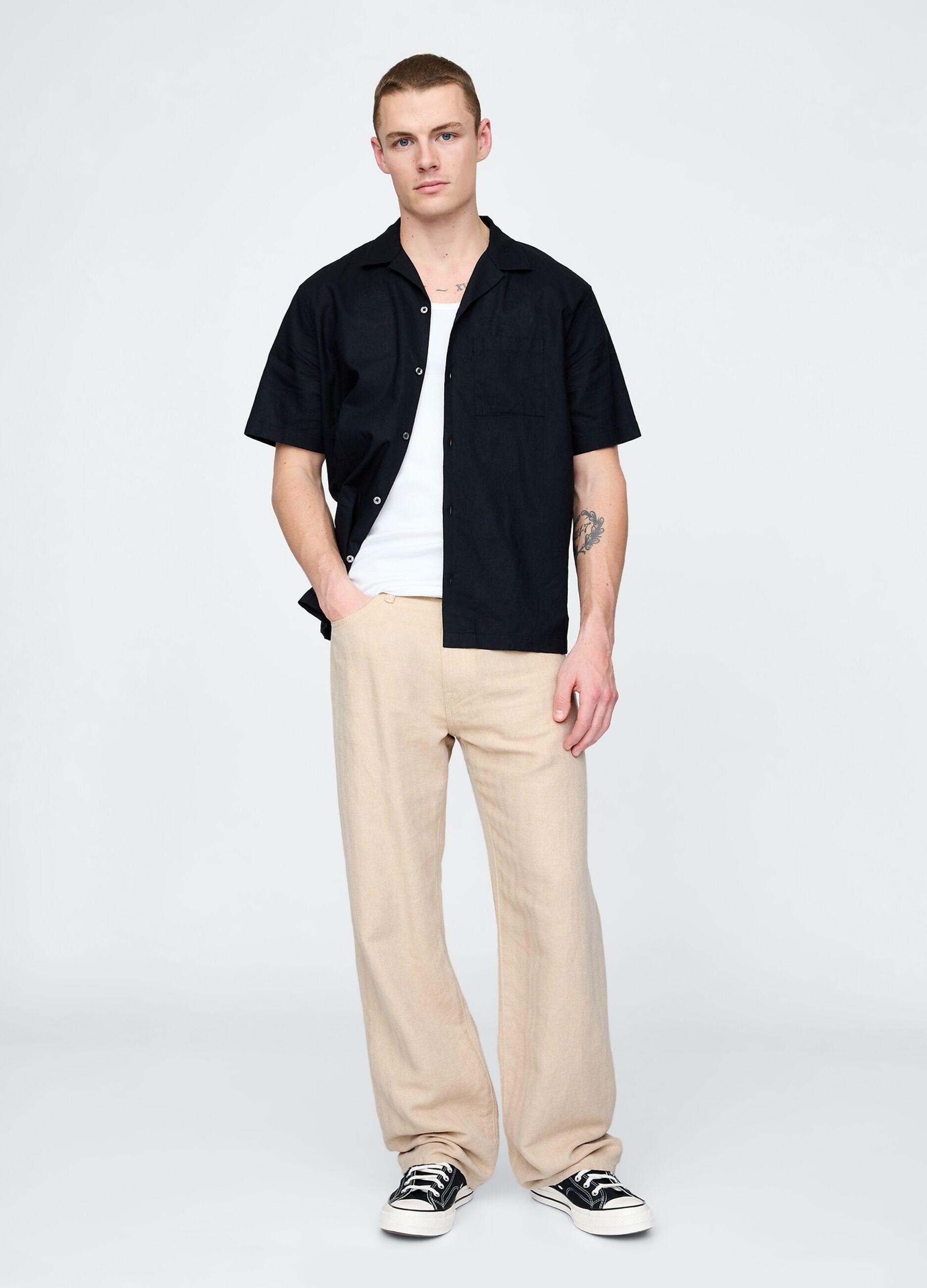 Wide Beige Linen Trousers