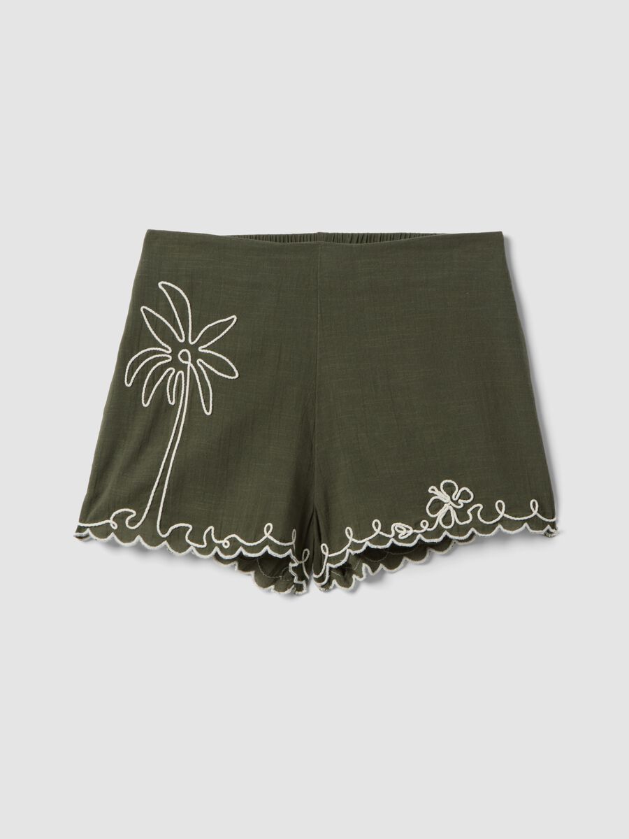 Shorts in puro cotone verde regular fit con ricami_4