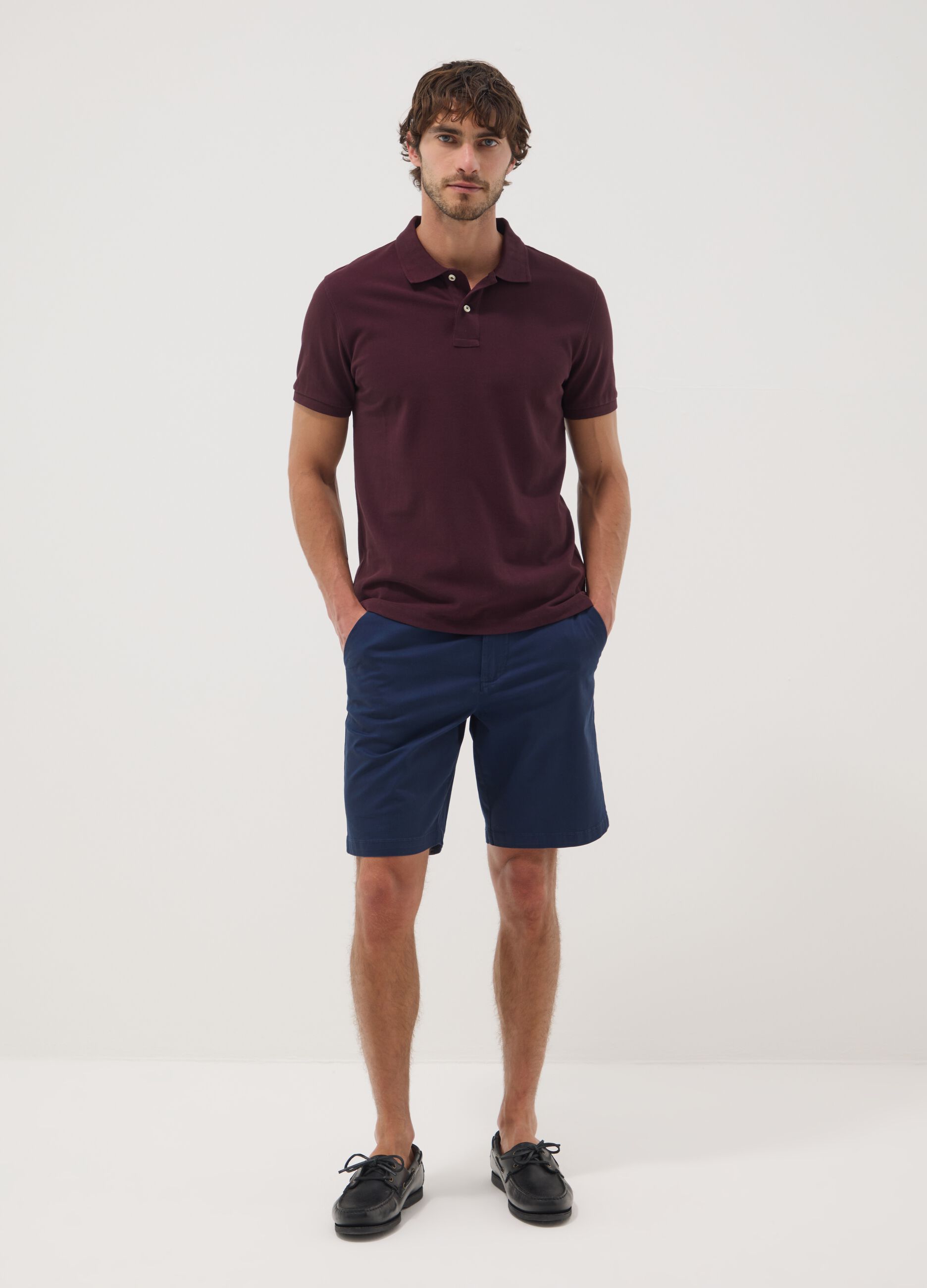 Bermuda chino blu in cotone elasticizzato