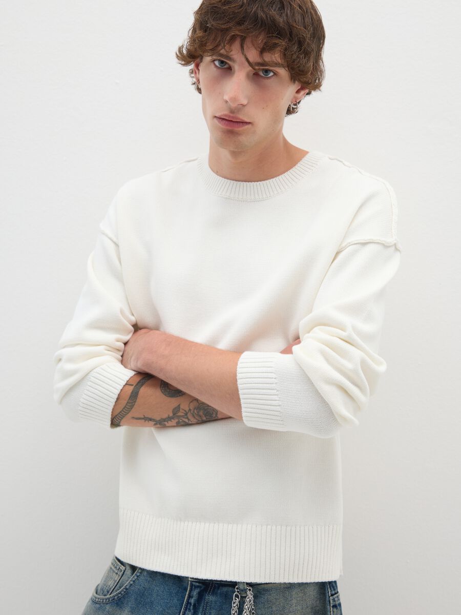 Maglione in puro cotone bianco regular fit_3