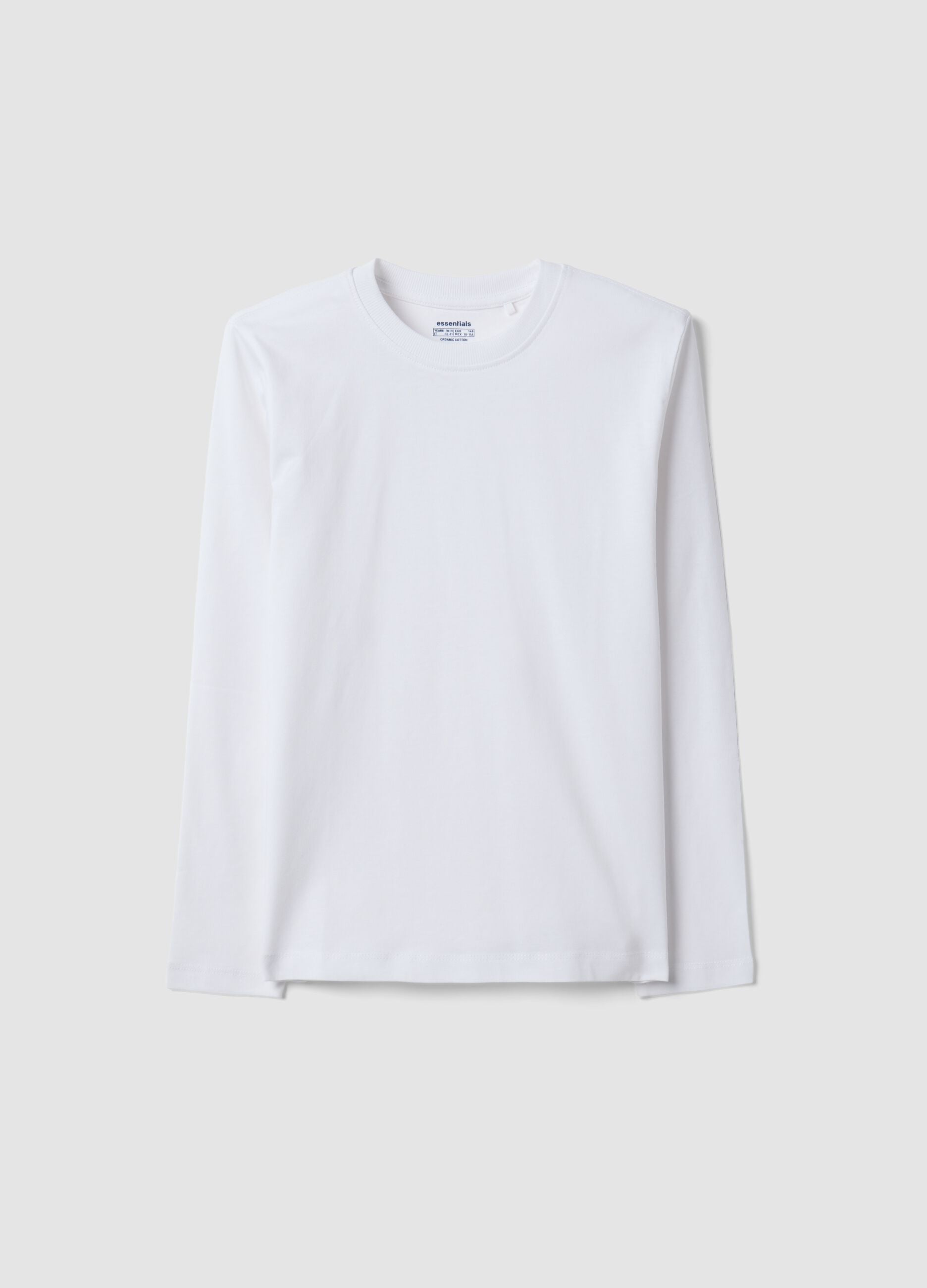 White long-sleeve T-shirt in pure organic cotton, regular fit, for boys