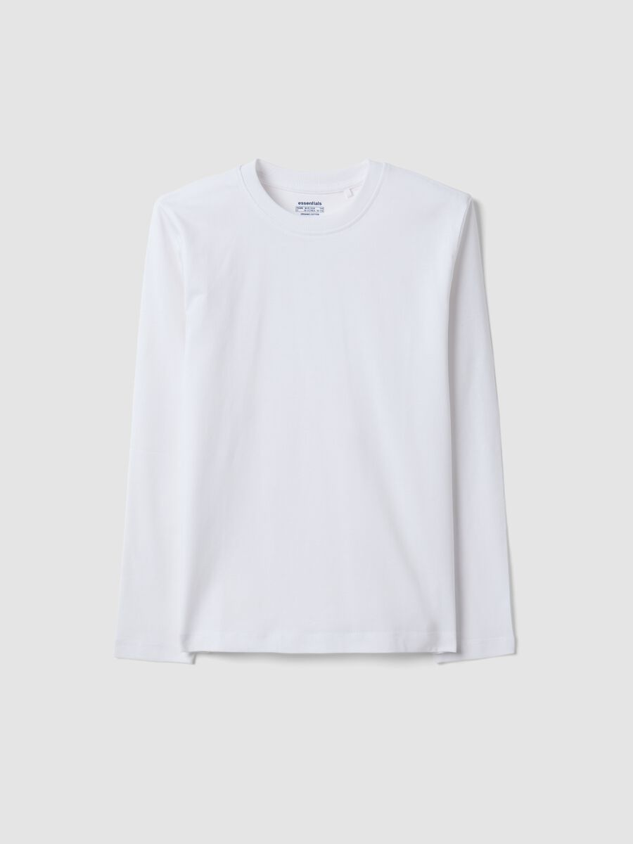 White long-sleeve T-shirt in pure organic cotton, regular fit, for boys_0