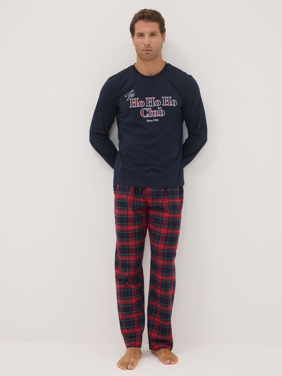 Pigiama blu navy in puro cotone con girocollo_0