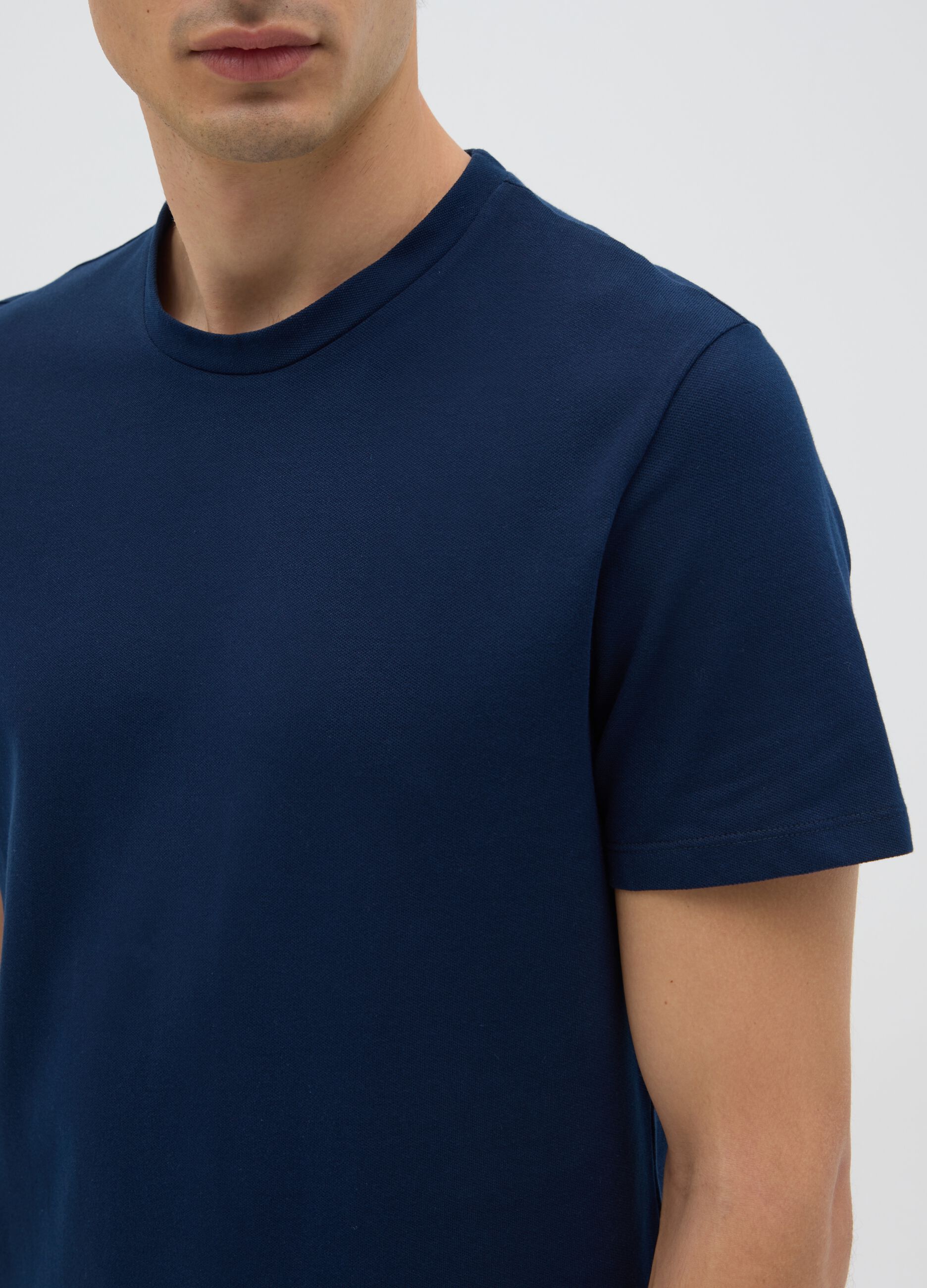 Men's regular fit blue stretch cotton T-shirt