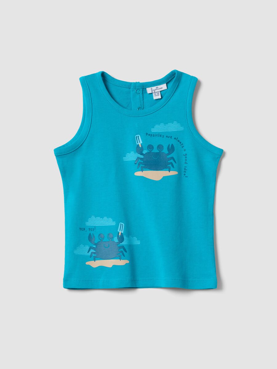 Boys&rsquo; sky-blue pure cotton vest, regular fit, with crab prints_0