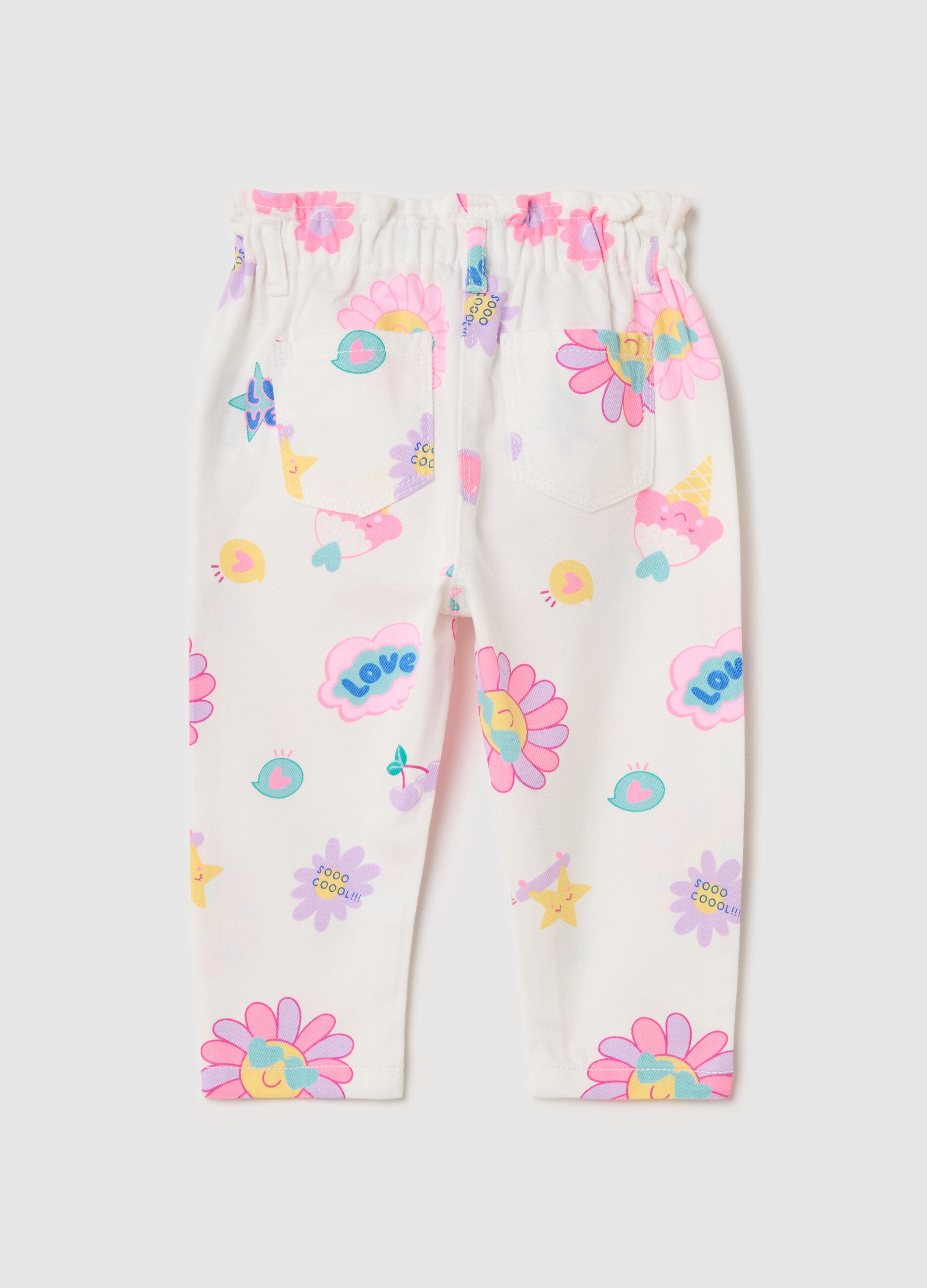 Baggy-fit trousers with flower and ice cream print