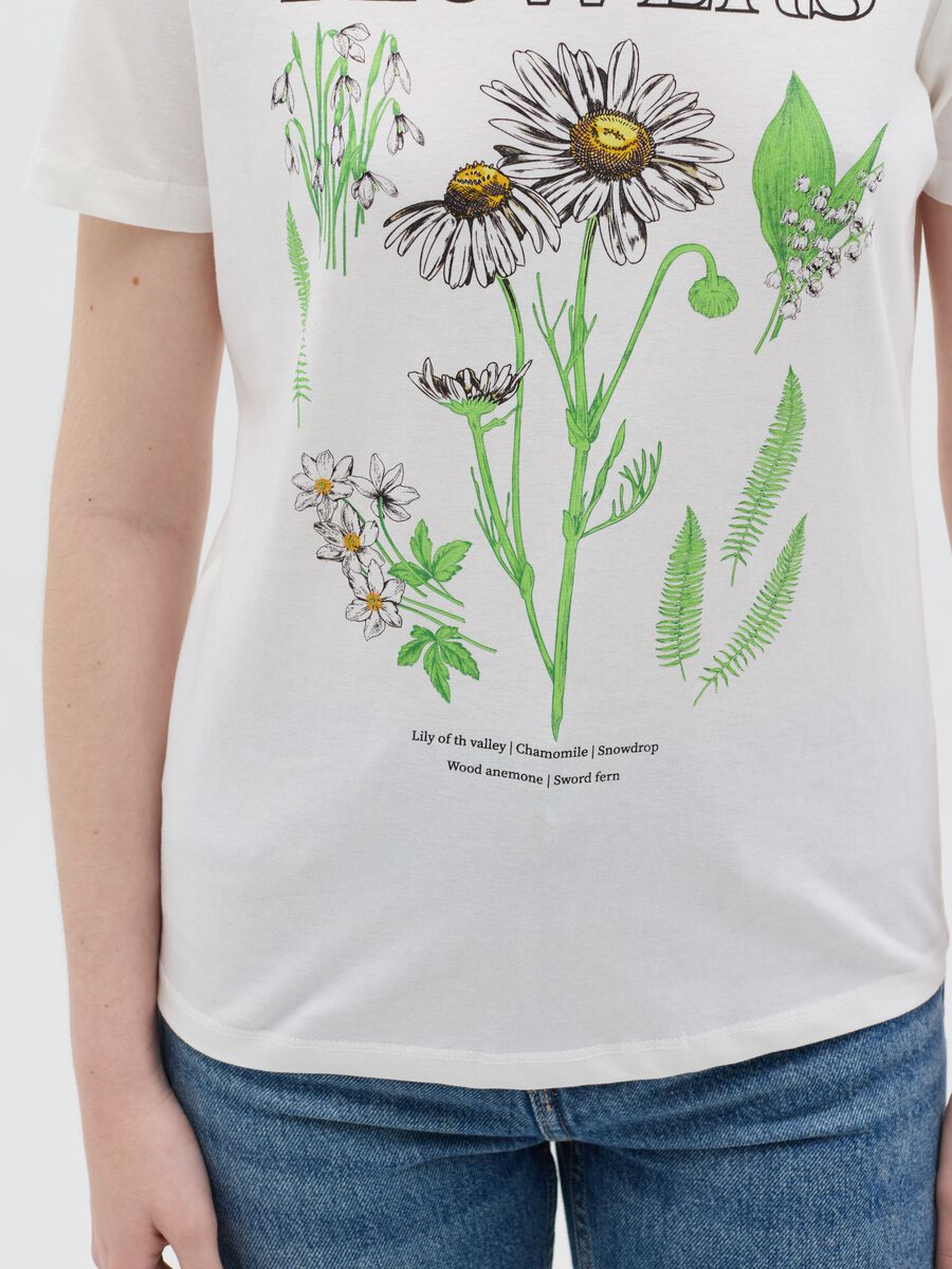White cotton T-shirt with flowers print_2