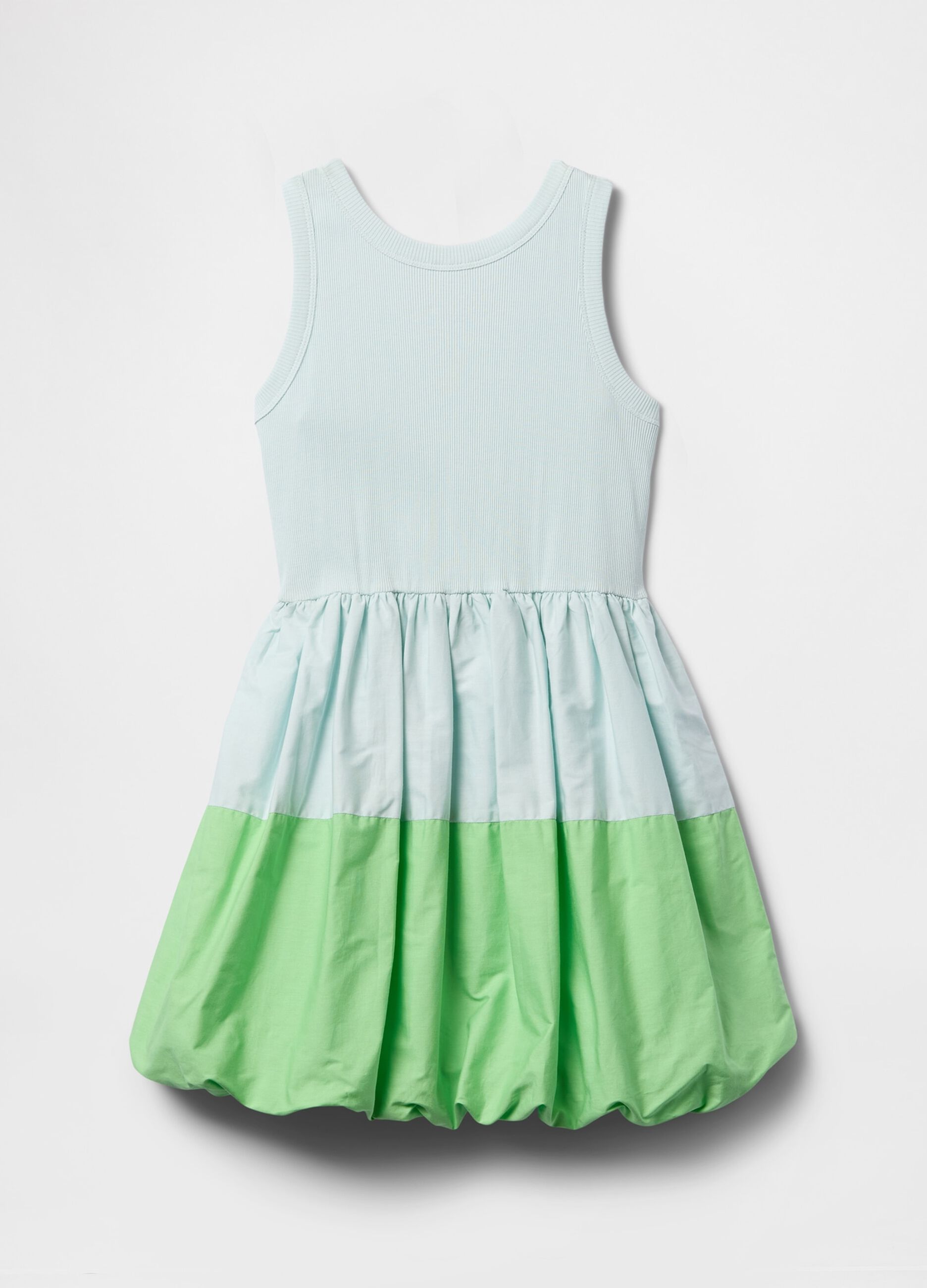 Green and blue sleeveless cotton dress