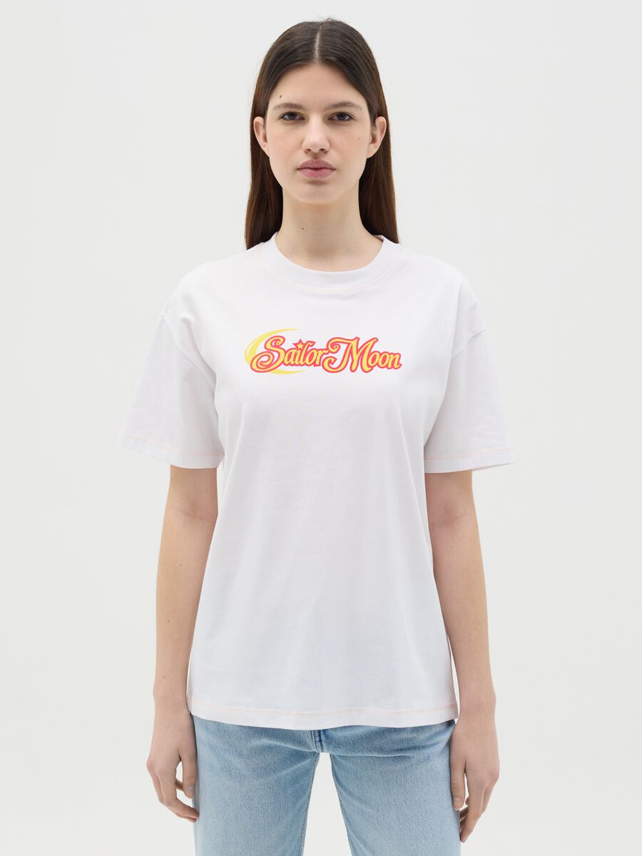White cotton T-shirt with Sailor Moon print_0