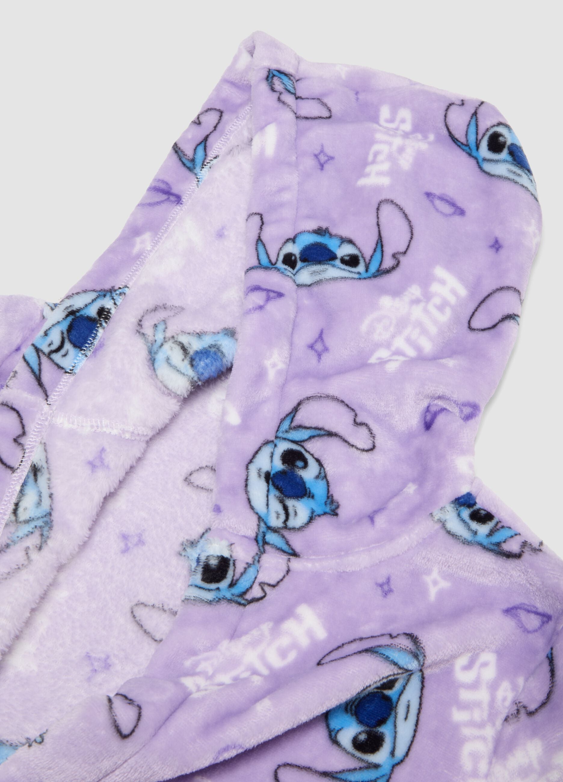 Lilac purple hooded bathrobe with Stitch print
