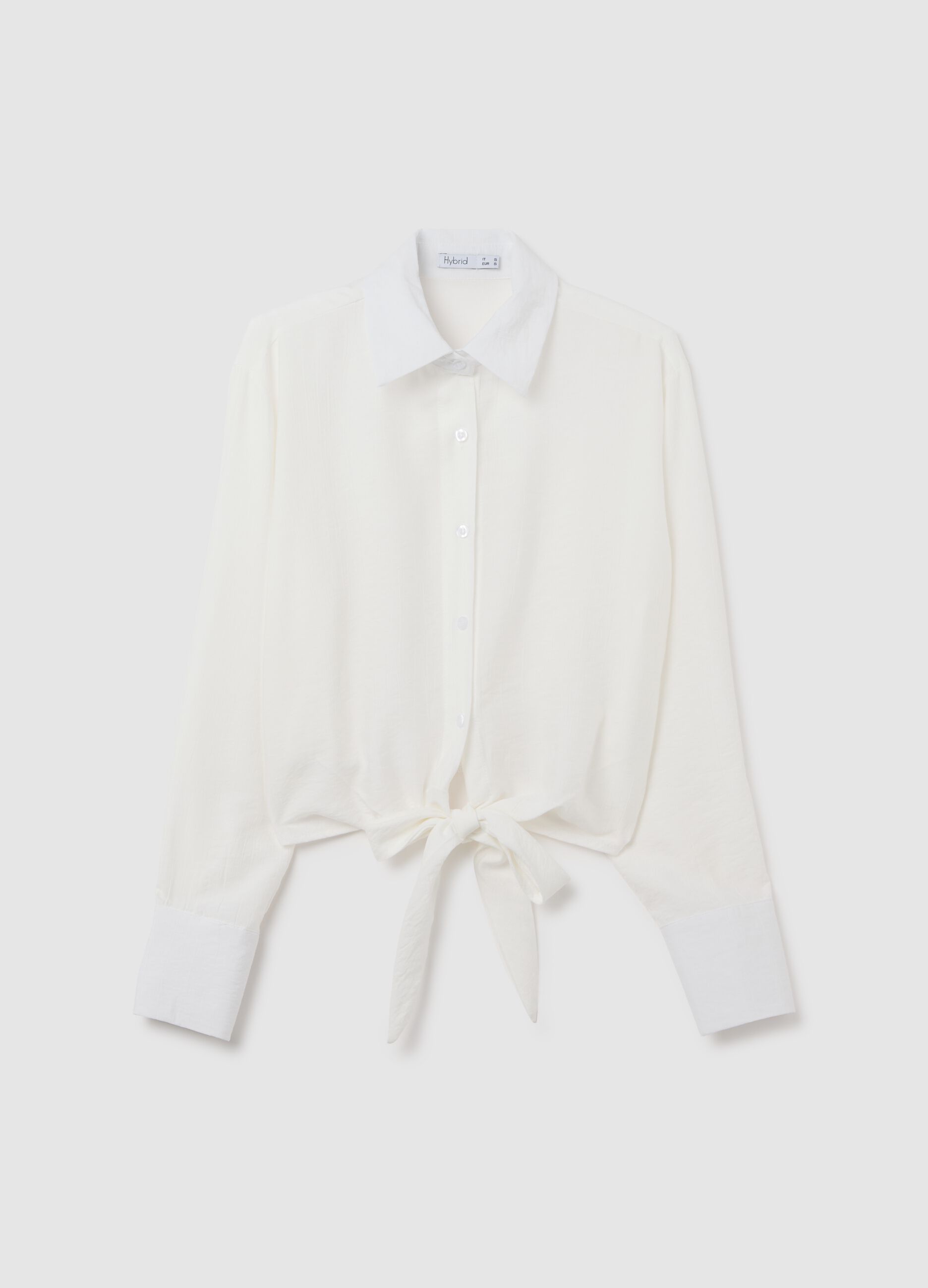 Camicia da donna in misto bianco regular fit con nodo frontale