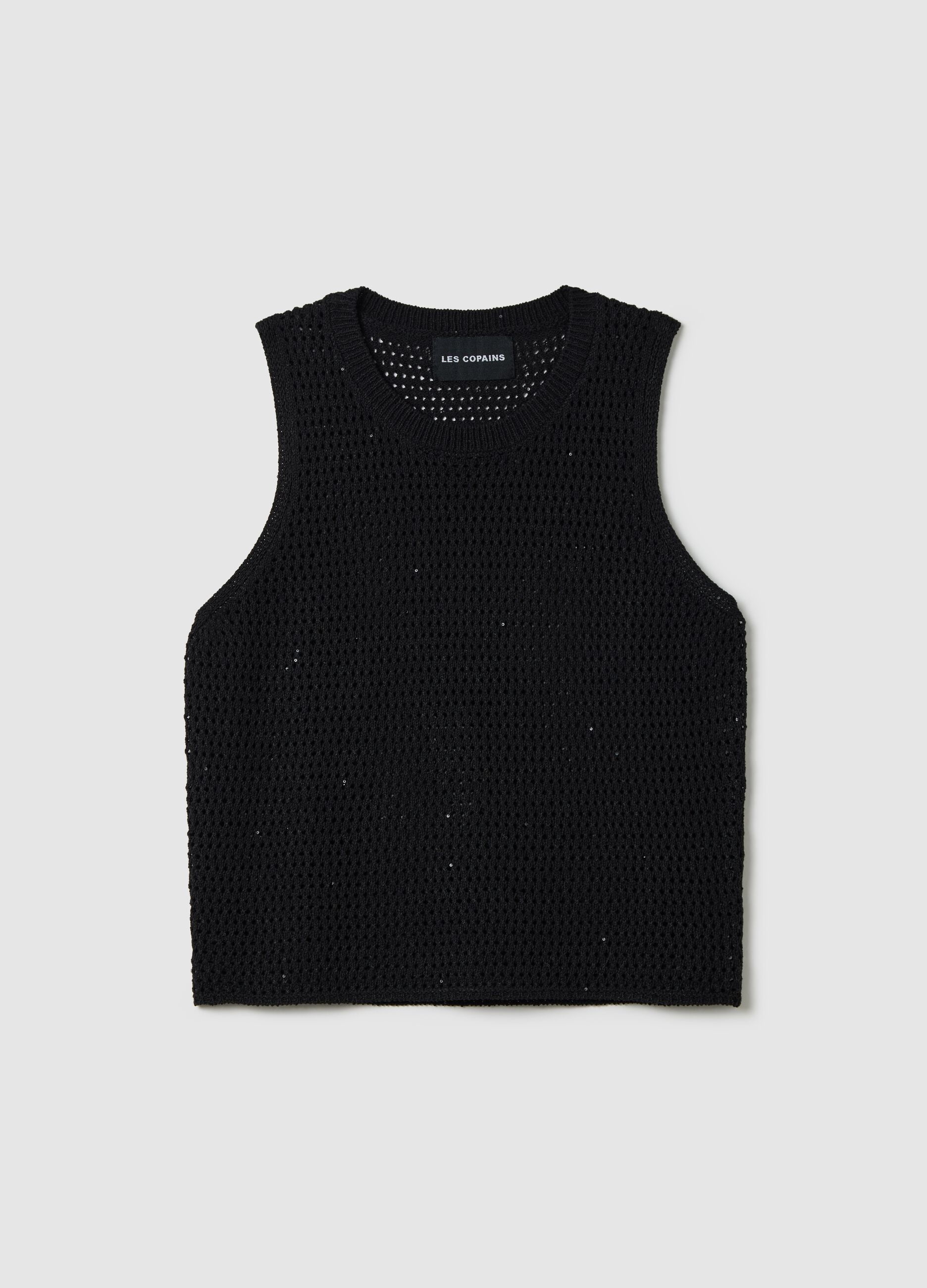 Black crochet tank top with popcorn stitch