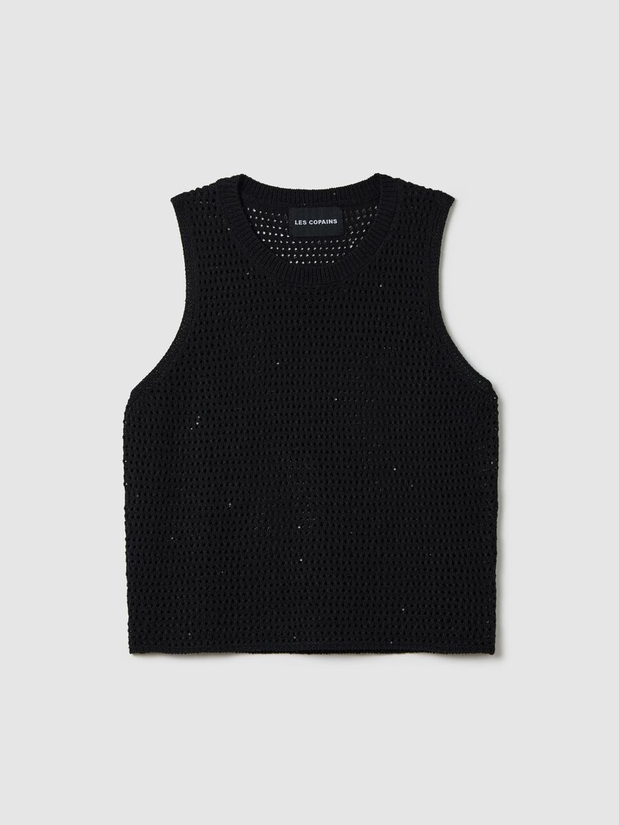 Black crochet tank top with popcorn stitch_4