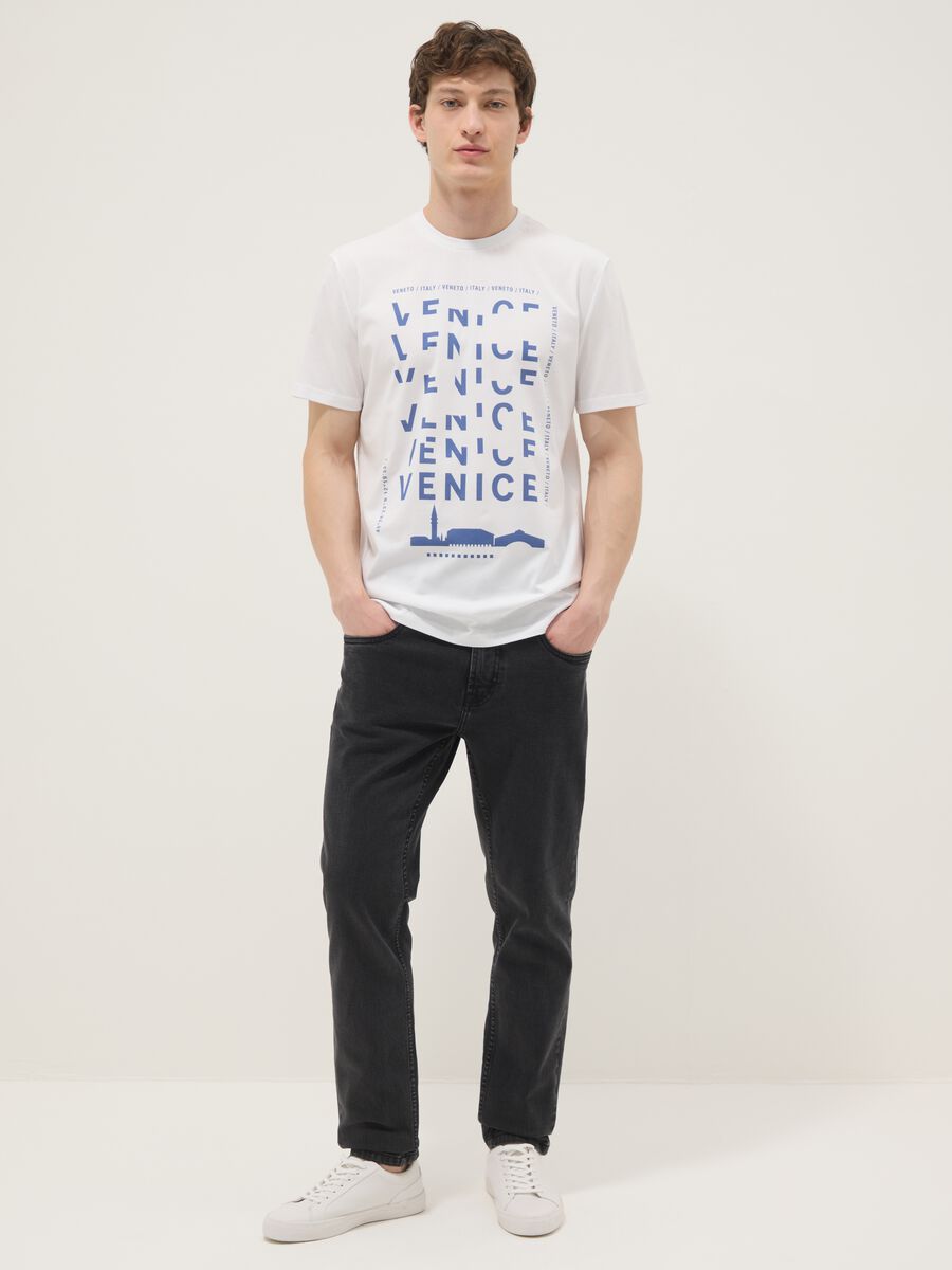 White pure cotton T-shirt with front print, regular fit_1