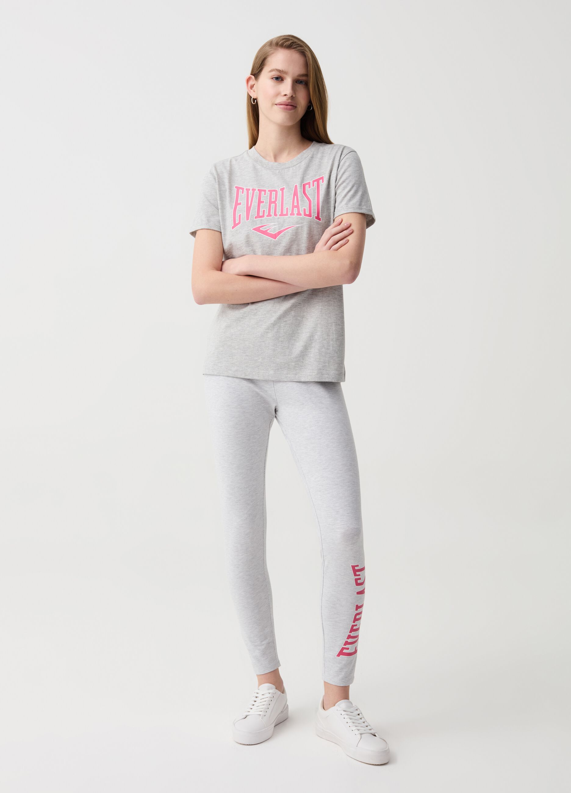 Stretch cotton leggings with logo print