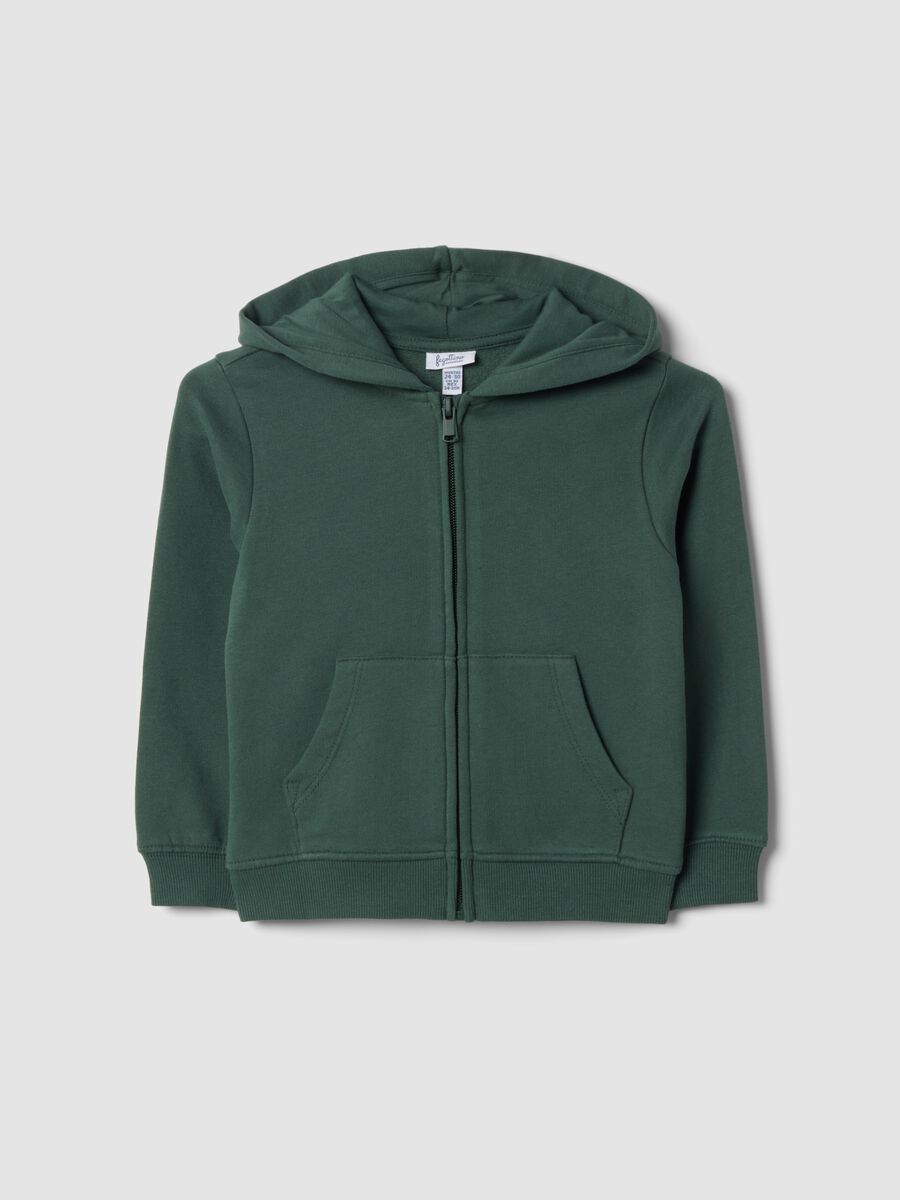 Felpa verde con cappuccio in puro cotone organico regular fit_0