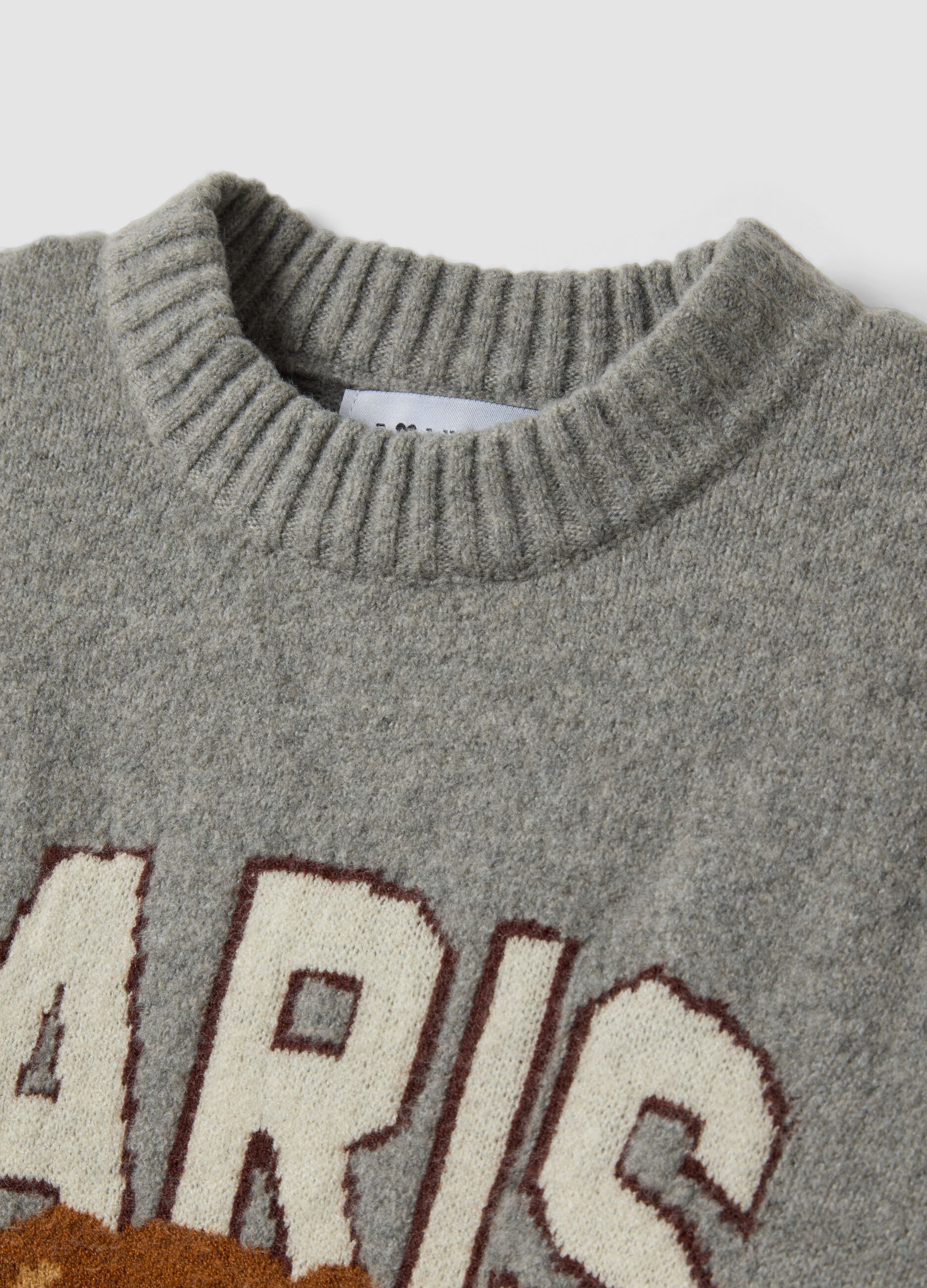 Grey stretch viscose jacquard crew-neck jumper