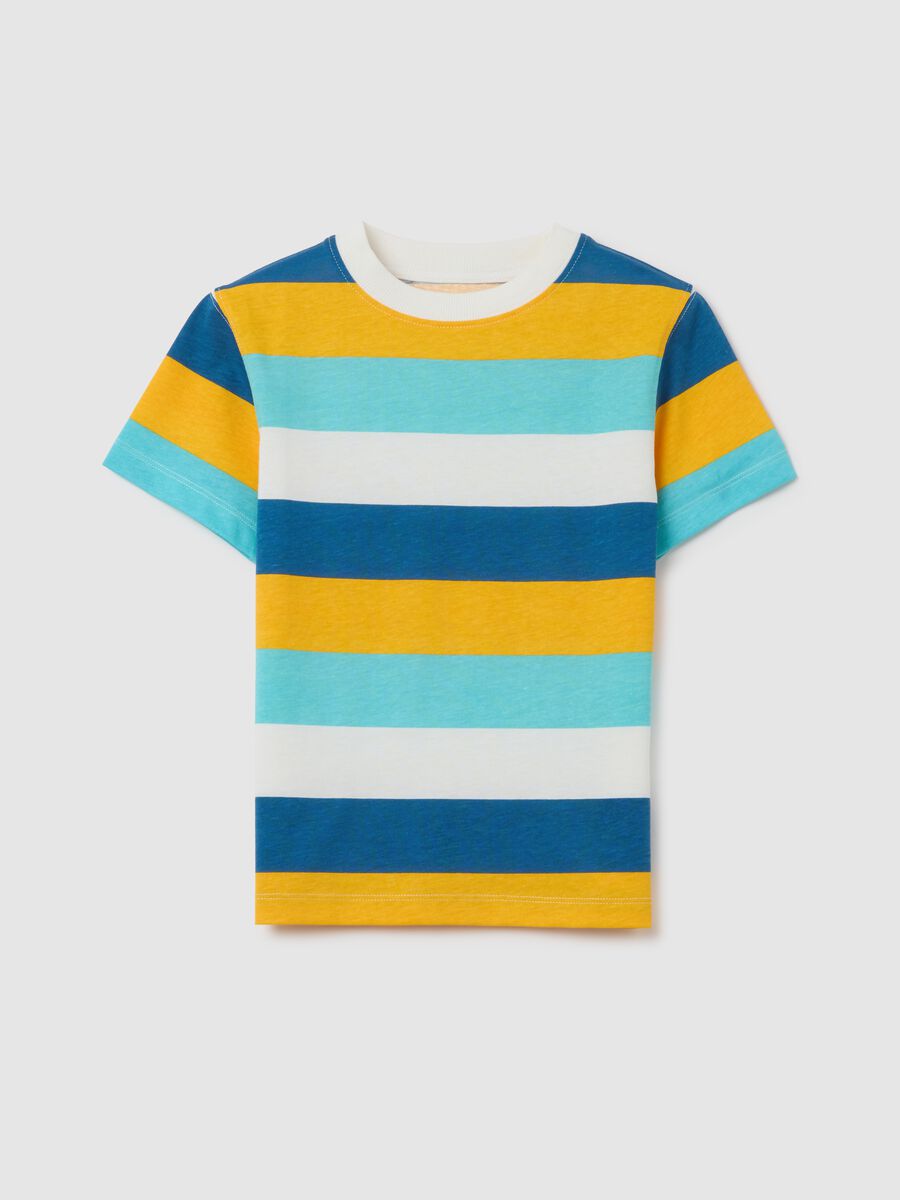 Multicoloured striped cotton T-shirt for kids_0
