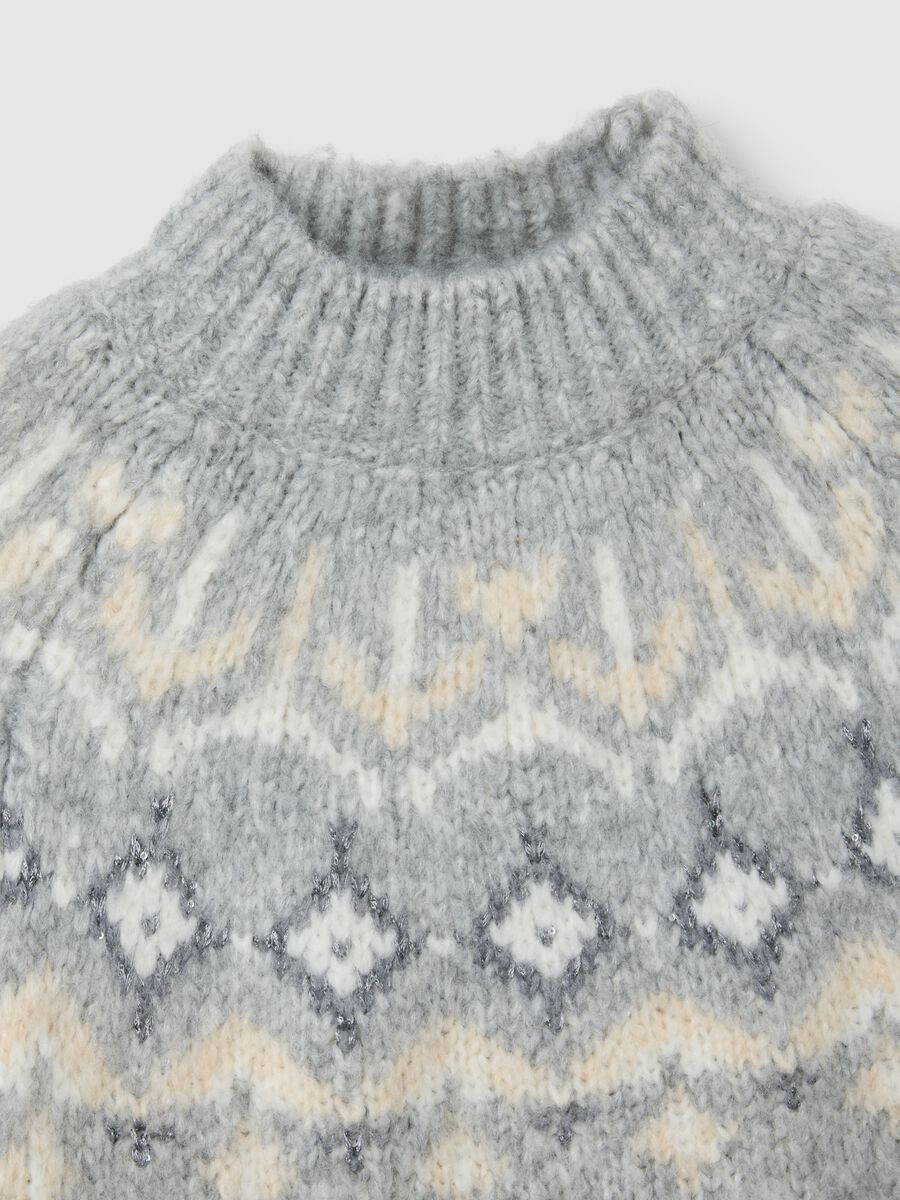 Multicolour Vulcan Collar Sweater Regular Fit with Jacquard Patterns_5