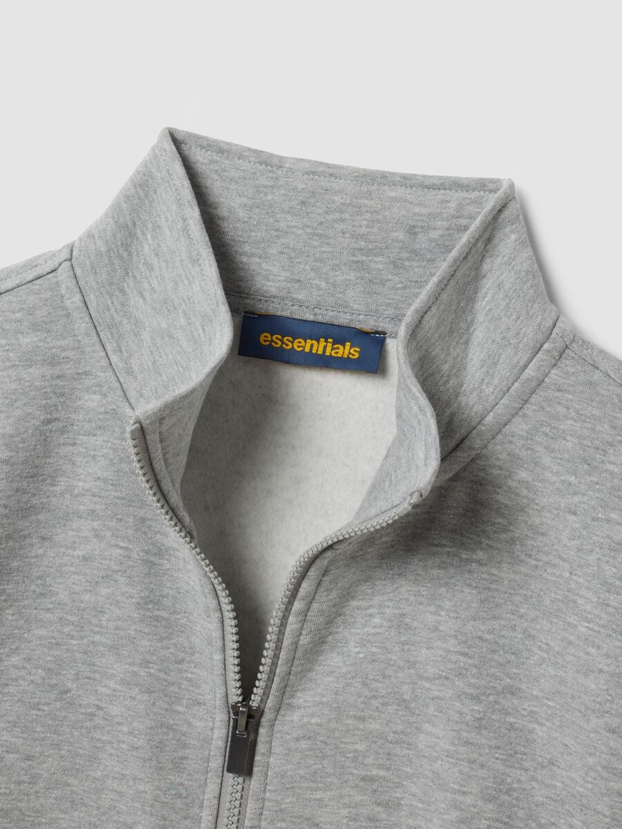 Grey cotton-blend sweatshirt with crew neck and zip, regular fit_5