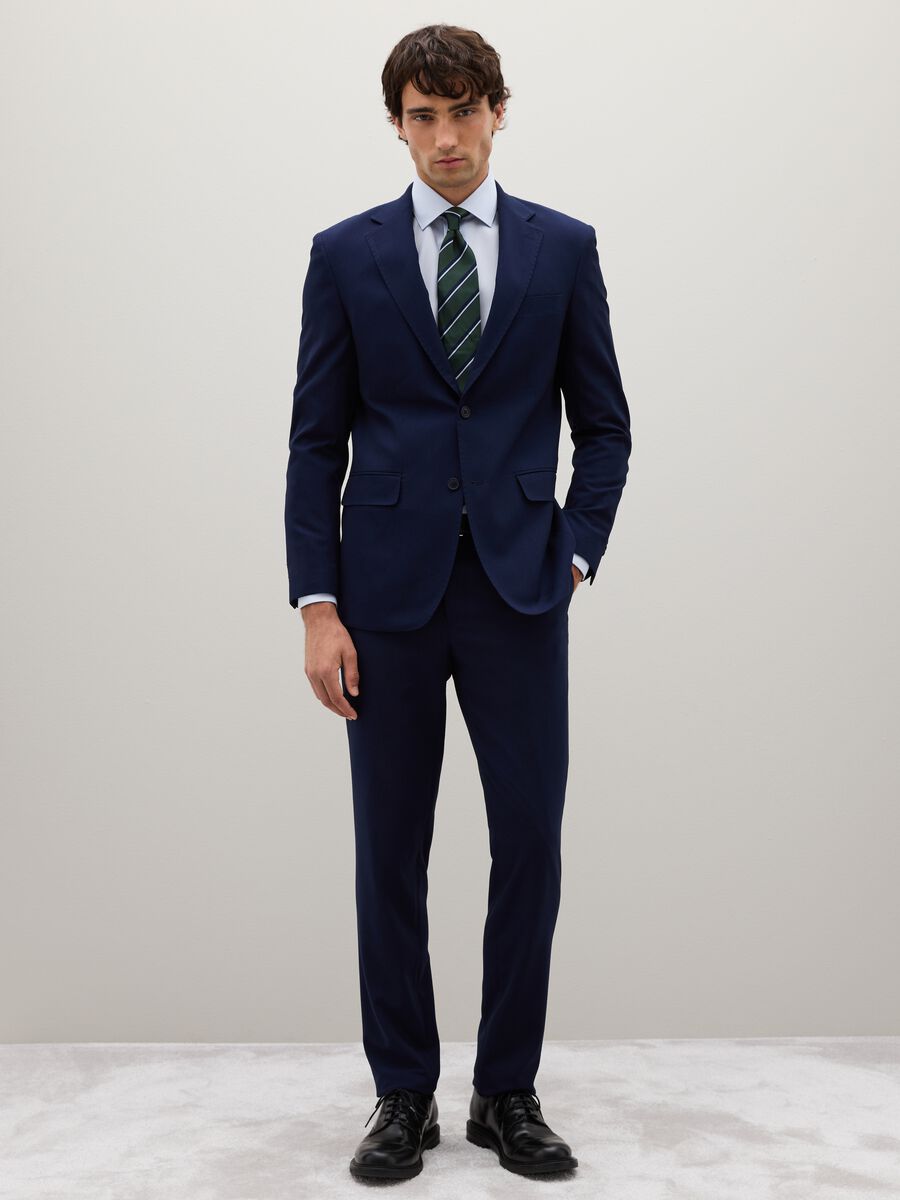 Pantaloni in tessuto elasticizzato blu slim fit_0