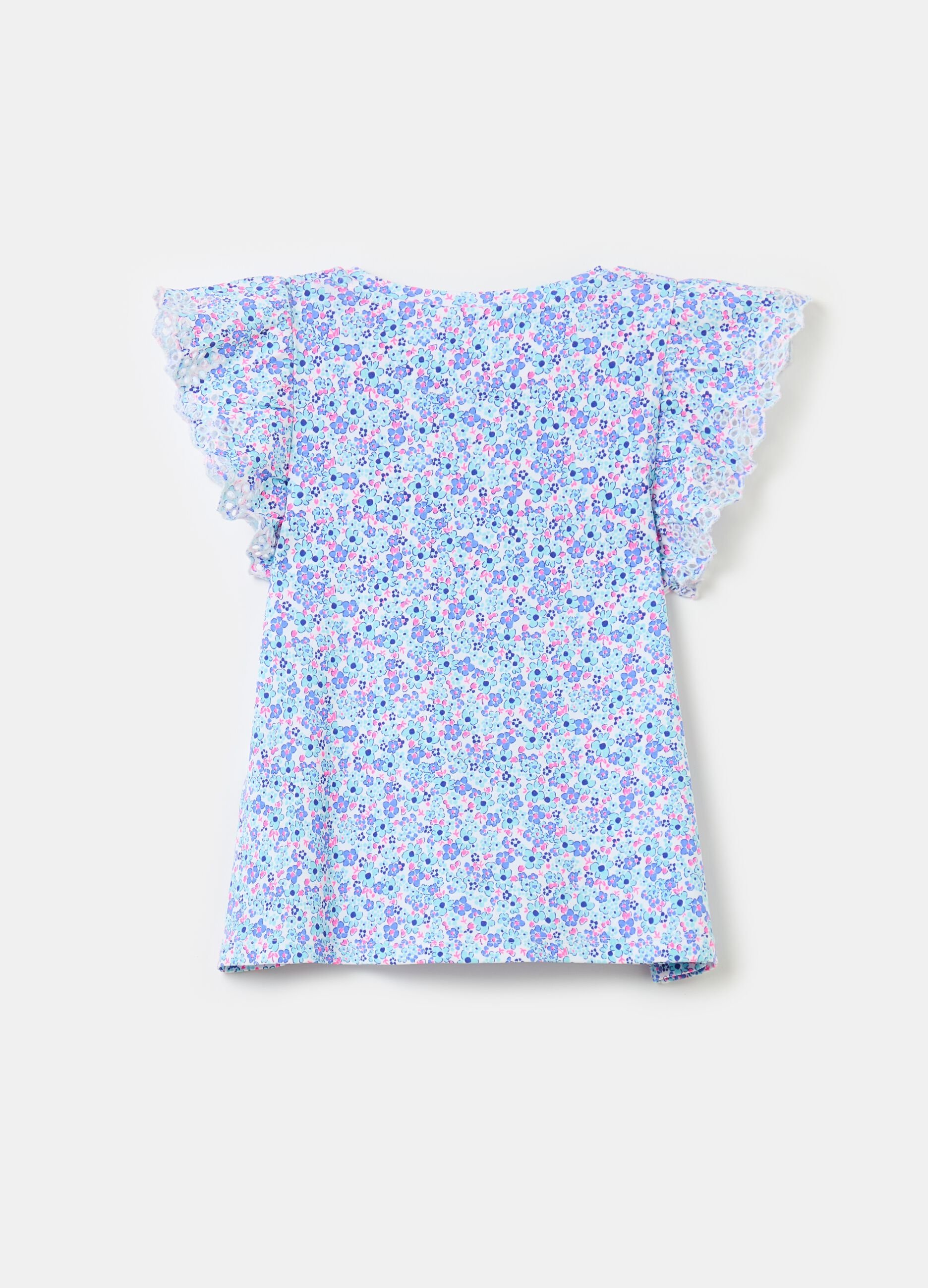 T-shirt with print and broderie anglaise embroidery