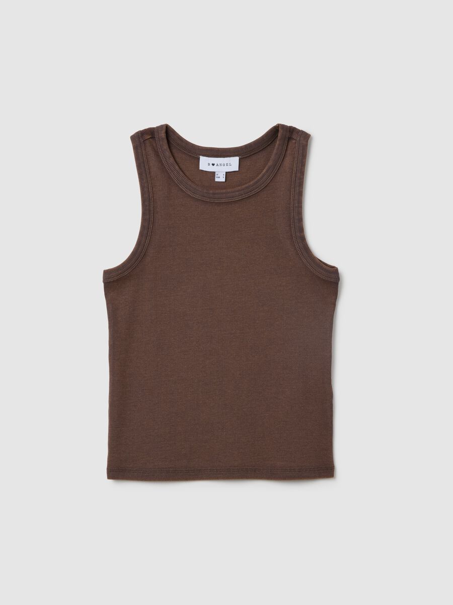 Fitted brown stretch cotton women's vest_0