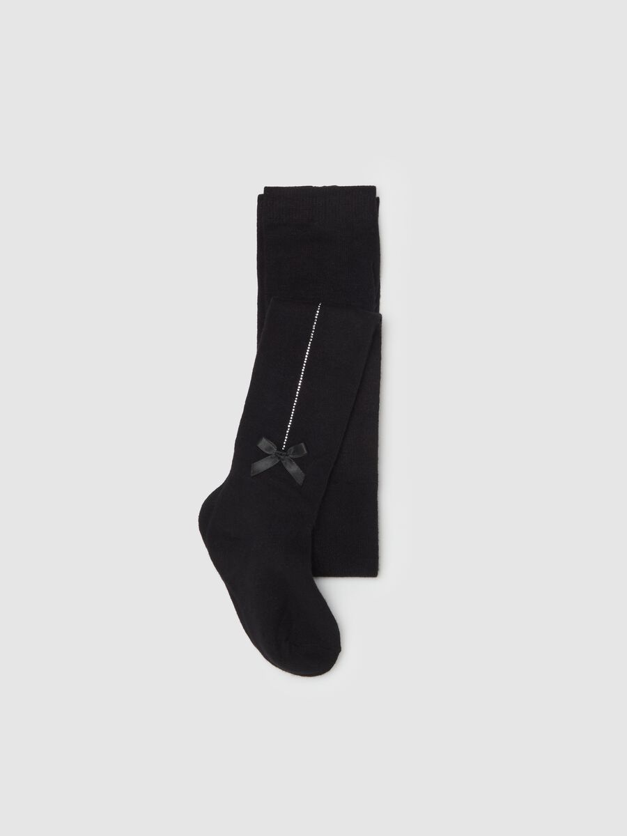 FSC® viscose tights with diamanté design and bow_0