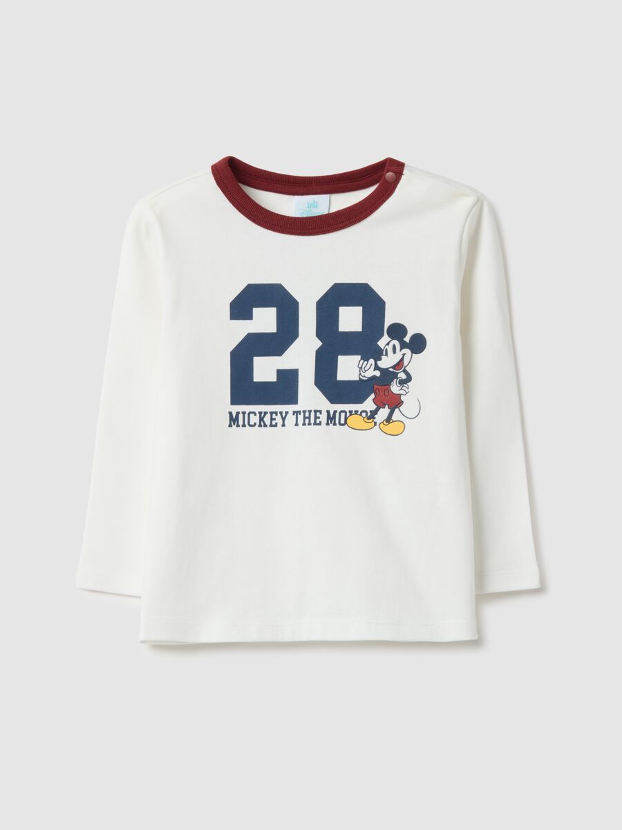 Children's white pure cotton regular fit t-shirt with Mickey Mouse_0