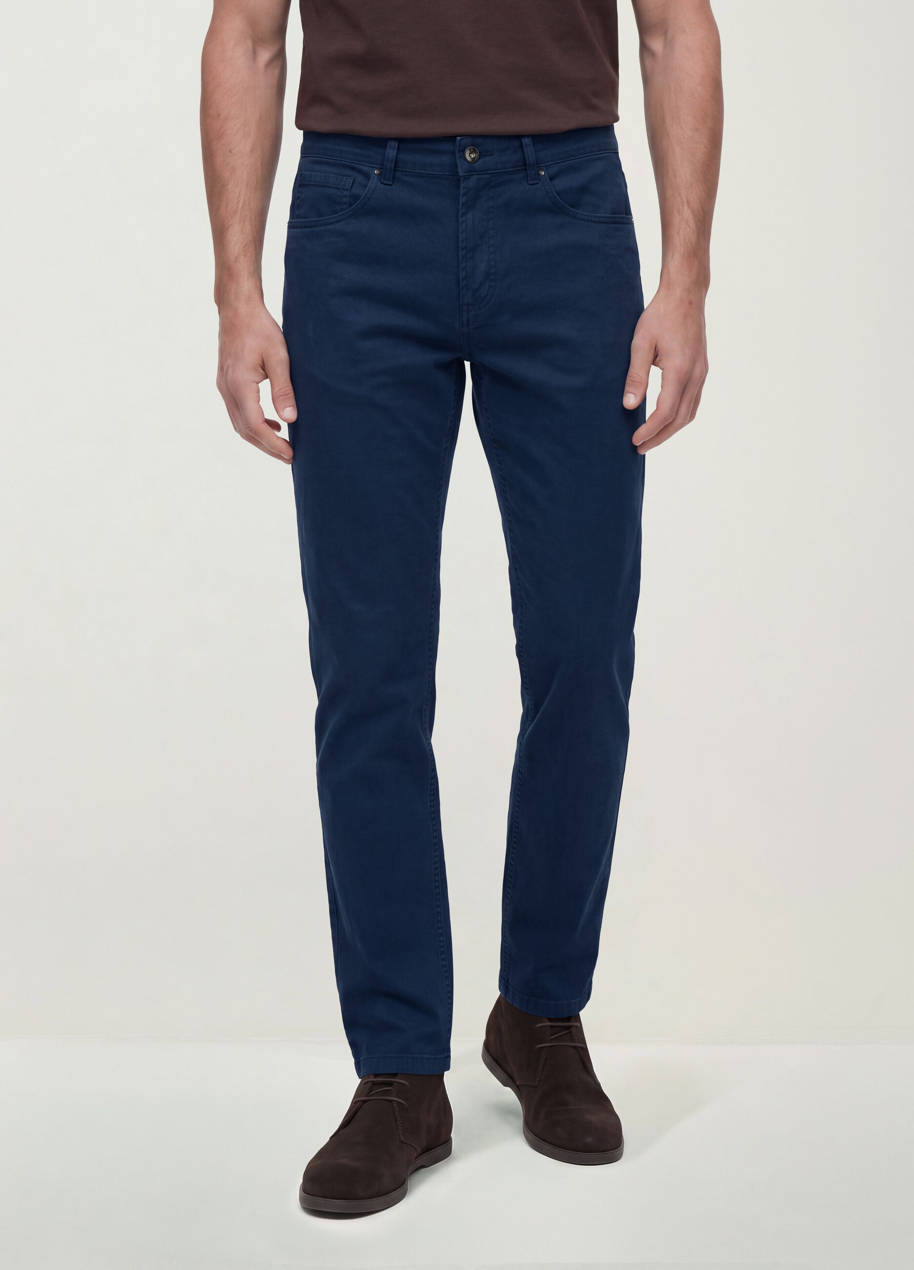 Blue regular-fit stretch cotton twill trousers