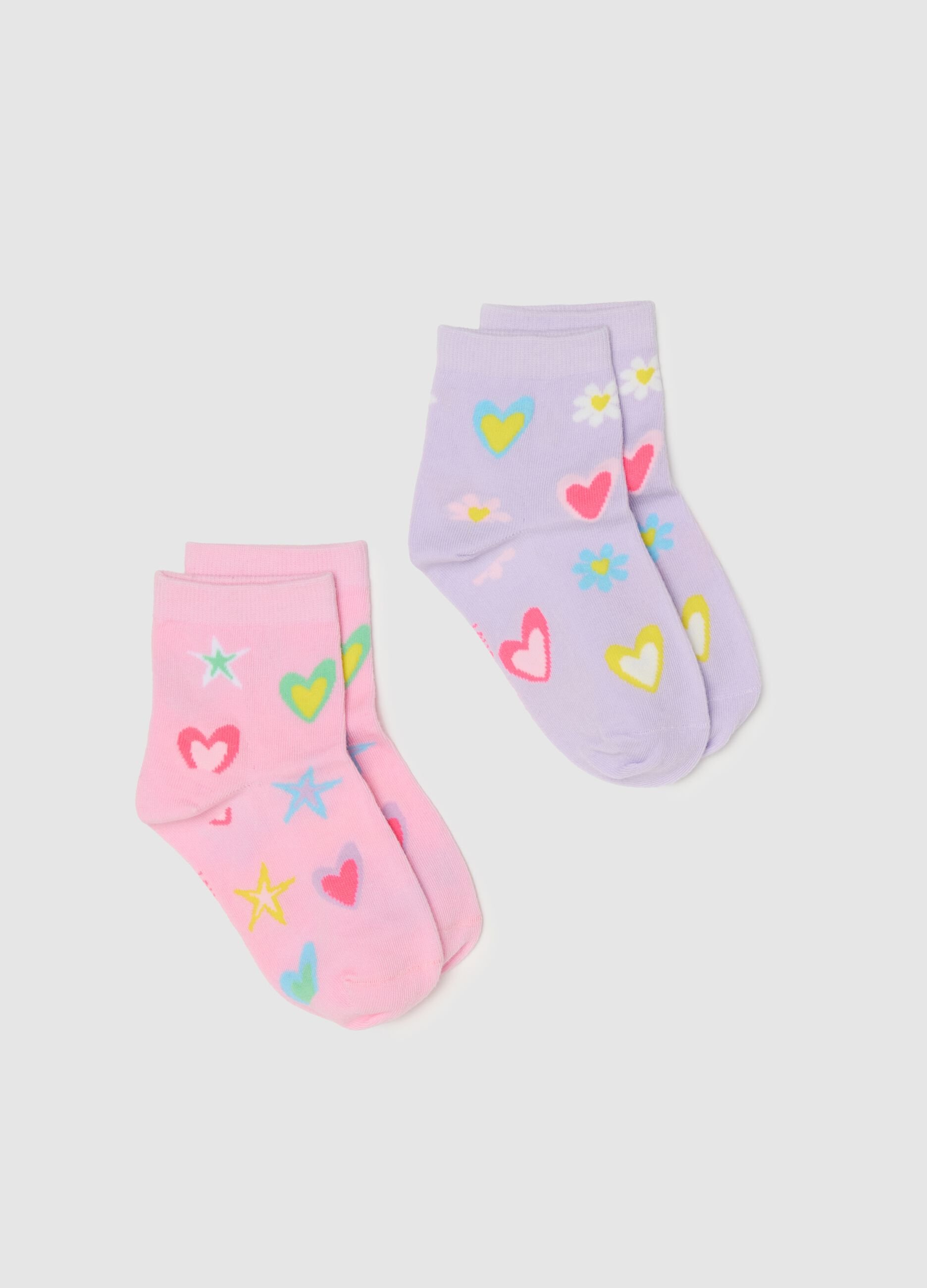 Girls' multicoloured cotton blend socks twin pack