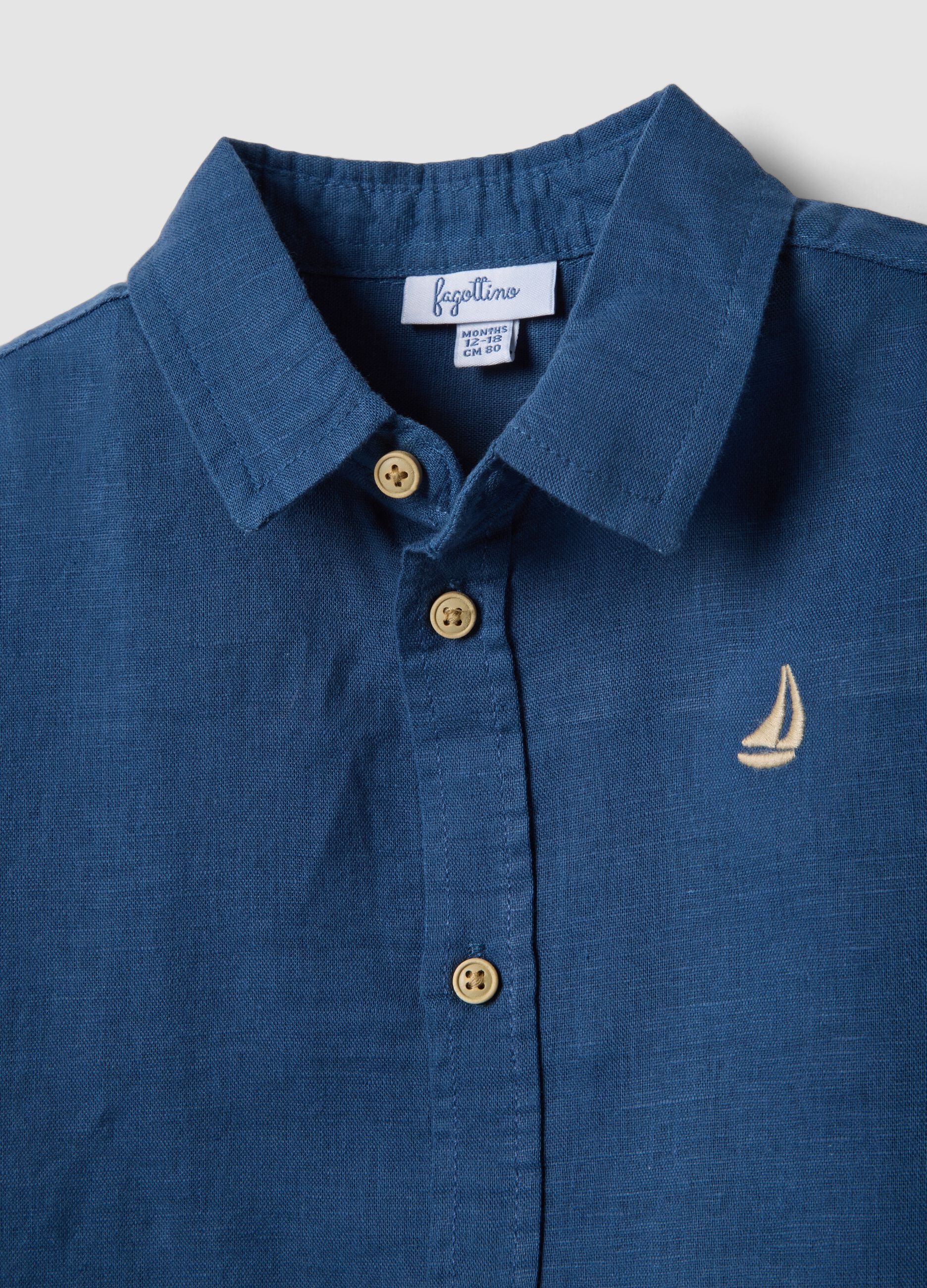 Blue linen-cotton blend set with shirt and striped shorts for baby boy