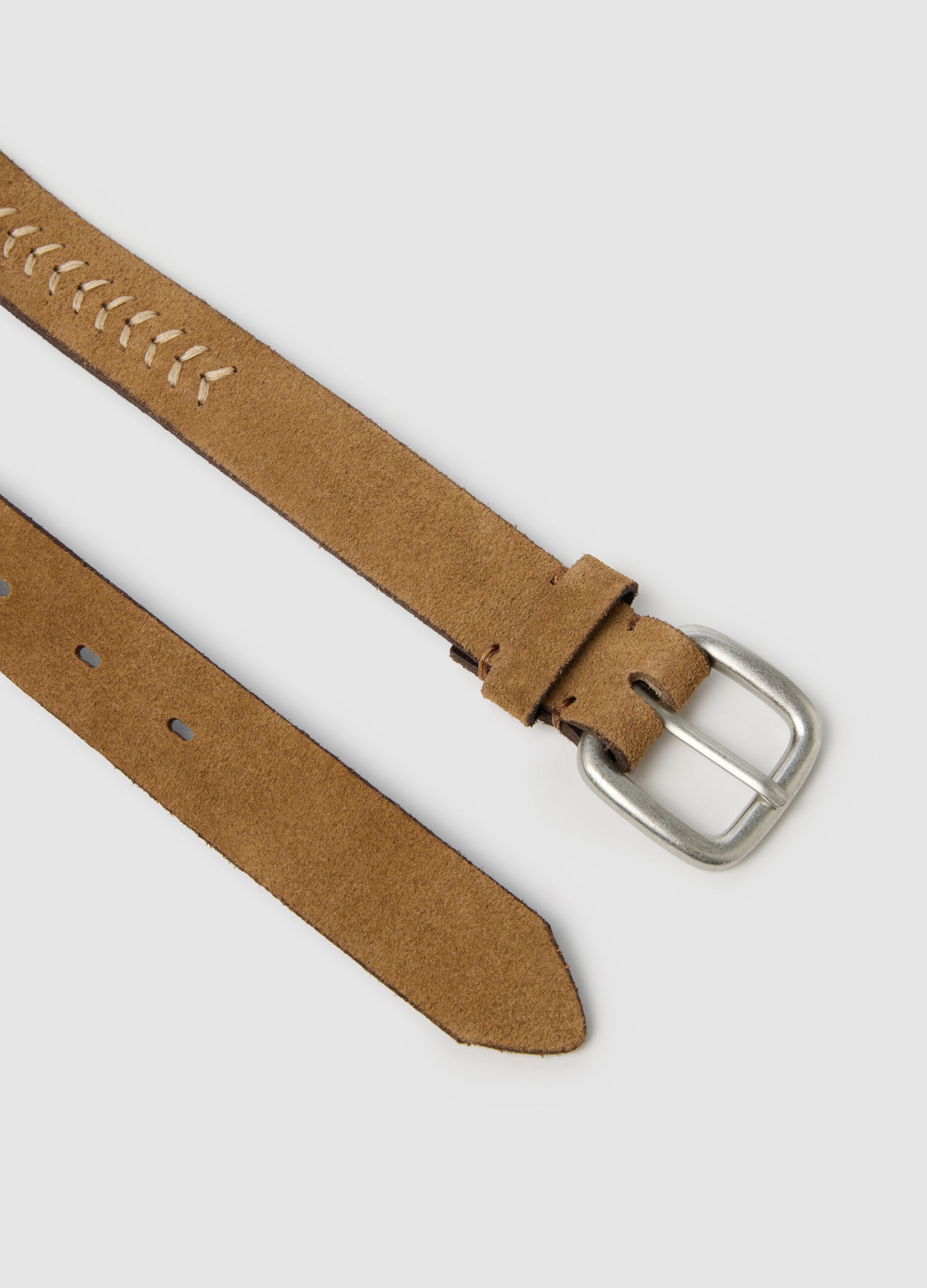 Genuine Leather Brown Belt with Braided Details
