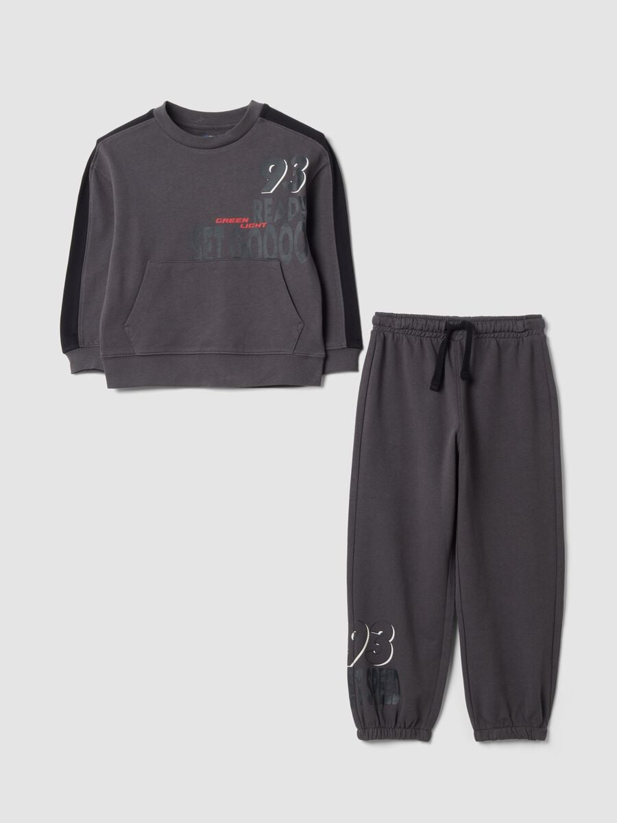 Grey pure cotton tracksuit with crew-neck sweatshirt_0