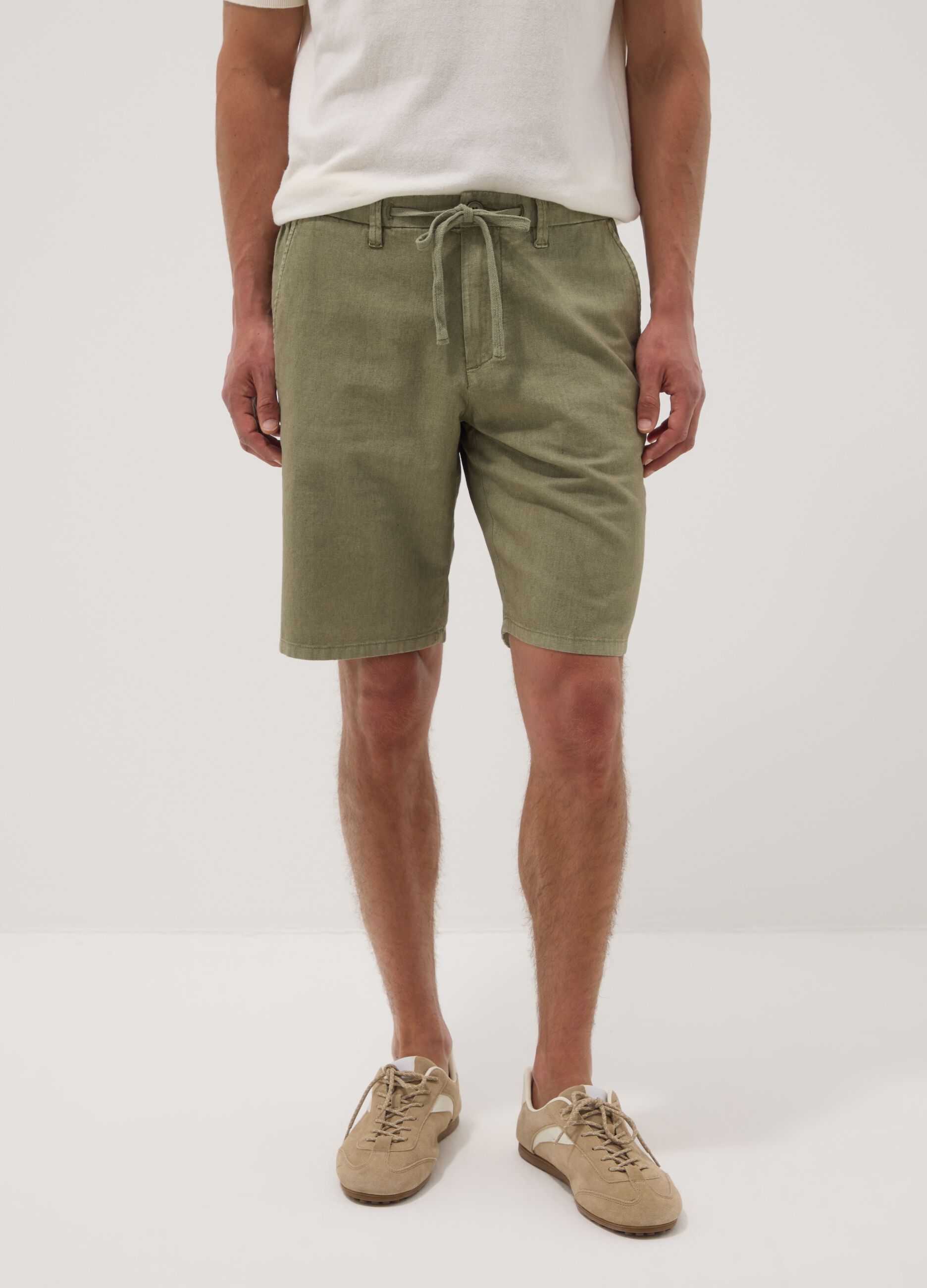 Green linen and cotton-blend chino shorts