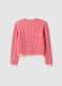 Maglia rosa in puro cotone a trecce con scollo a V per bambina_1
