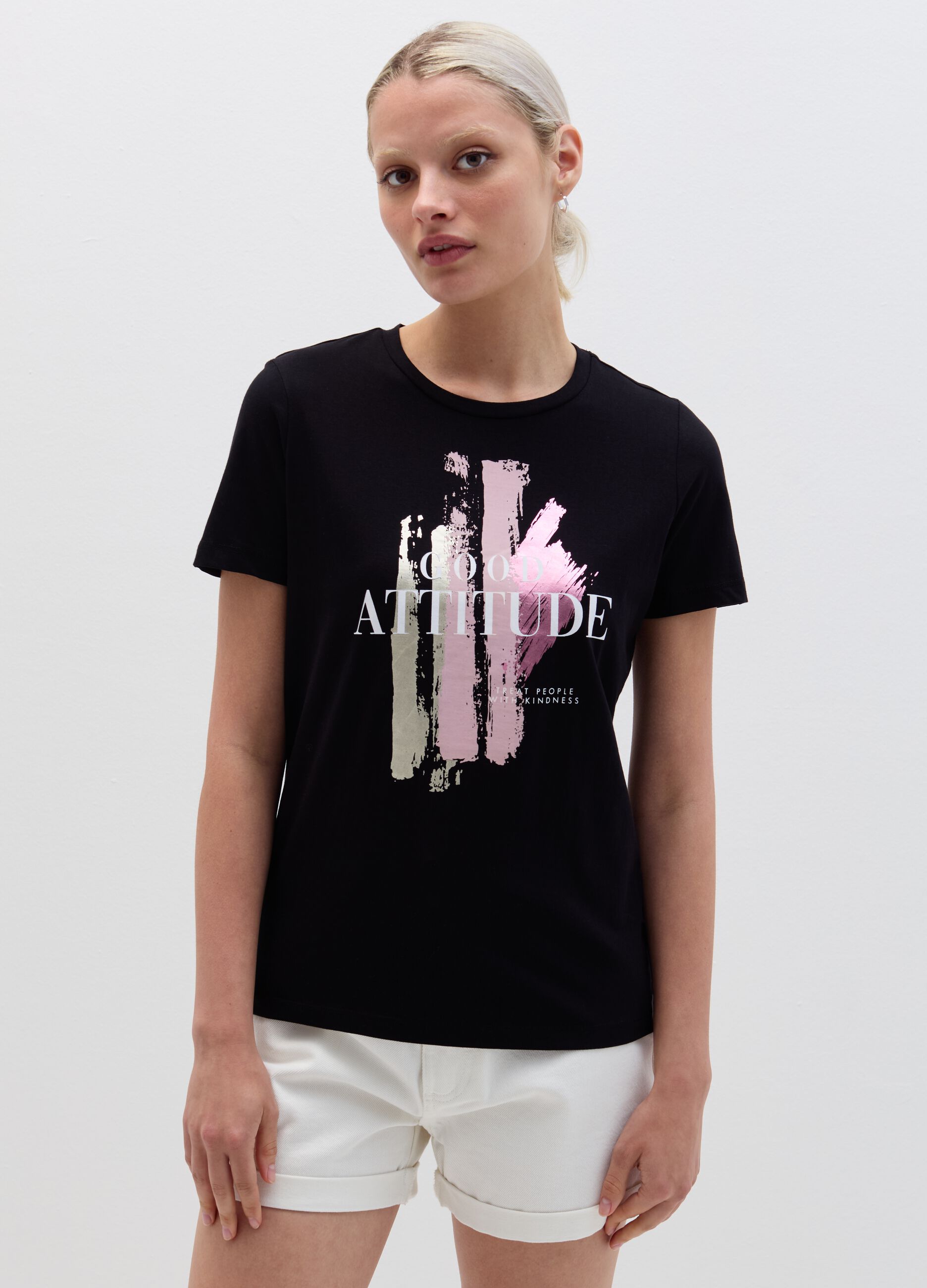T-shirt con stampa in foil