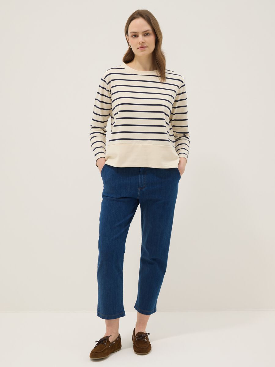 Maglia bianca a righe blu in cotone elasticizzato regular fit_1