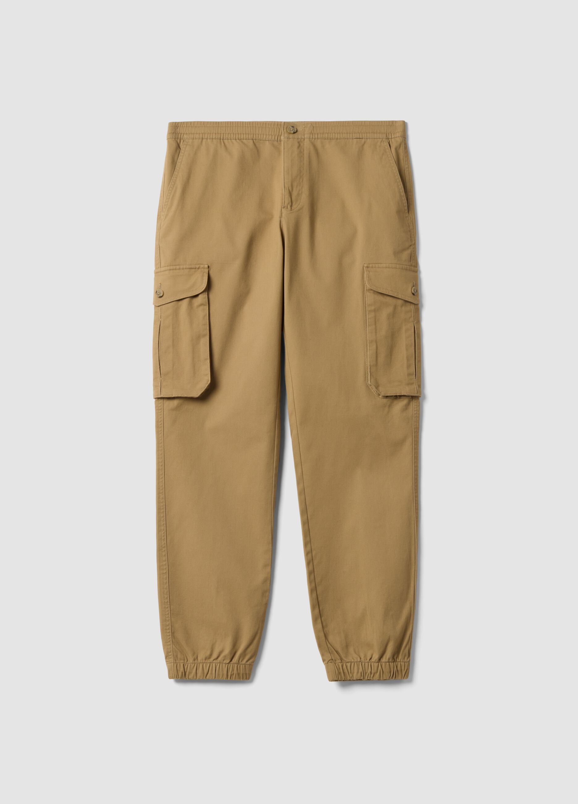 Pantaloni cargo marroni in cotone elasticizzato regular fit
